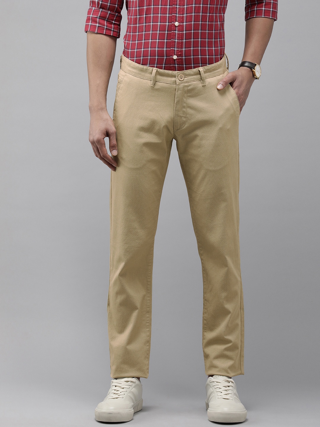 

Van Heusen Sport Men Printed Slim Fit Chinos Trousers, Beige