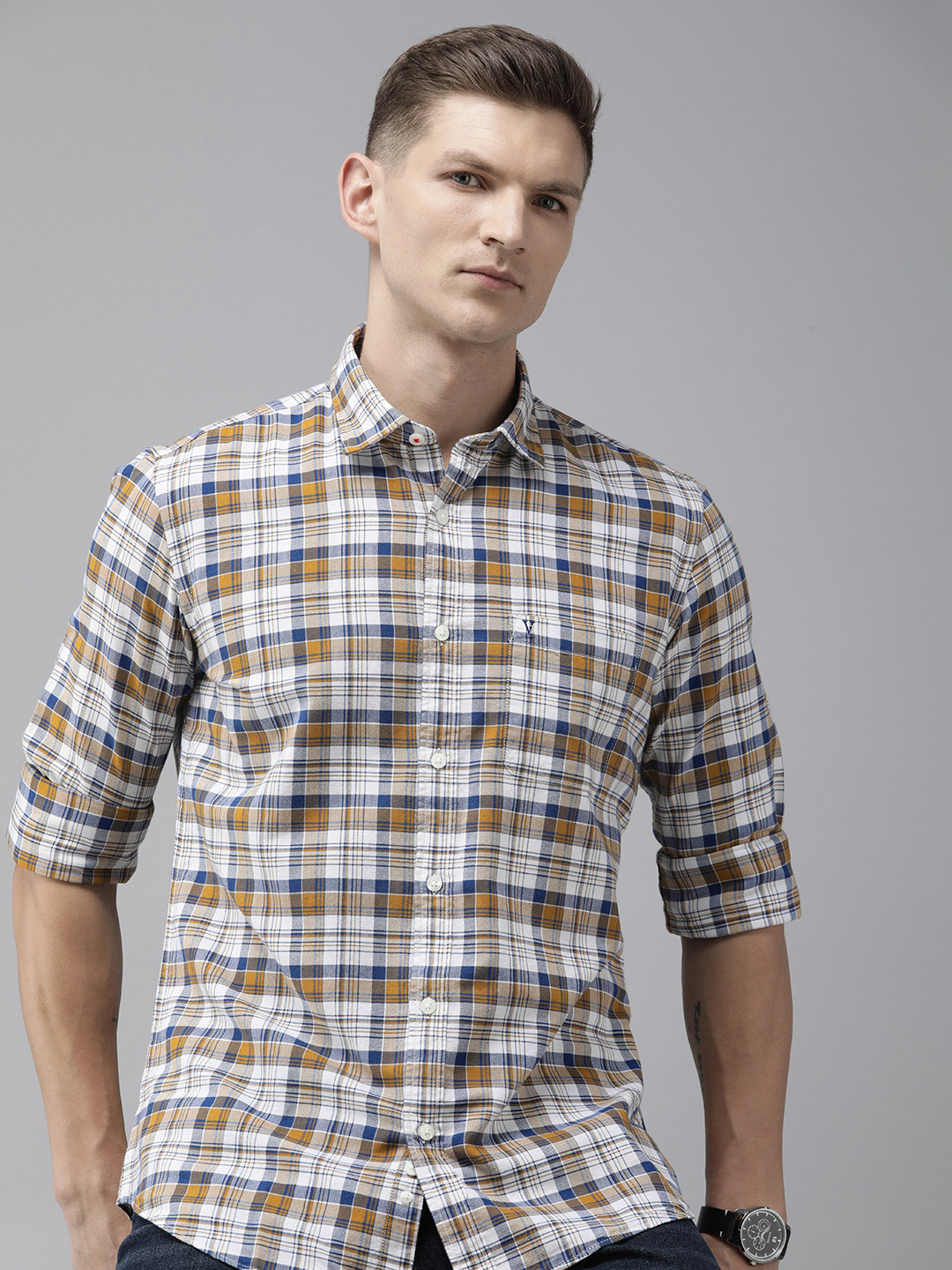 

Van Heusen Sport Pure Cotton Slim Fit Opaque Checked Casual Shirt, Olive