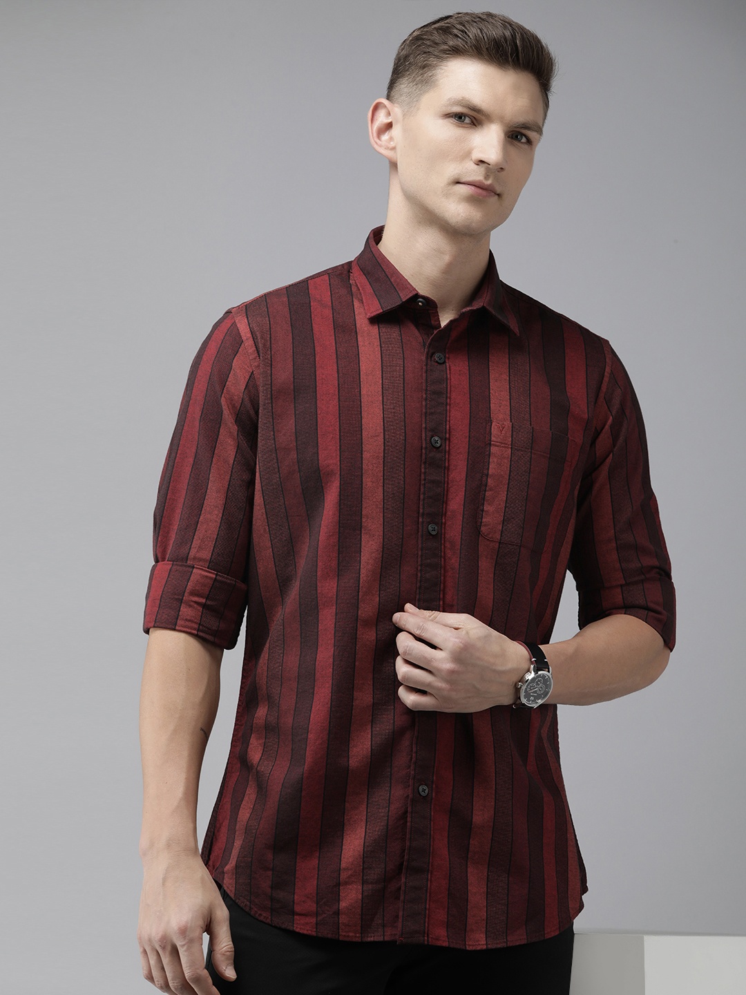 

Van Heusen Sport Slim Fit Opaque Striped Casual Shirt, Maroon