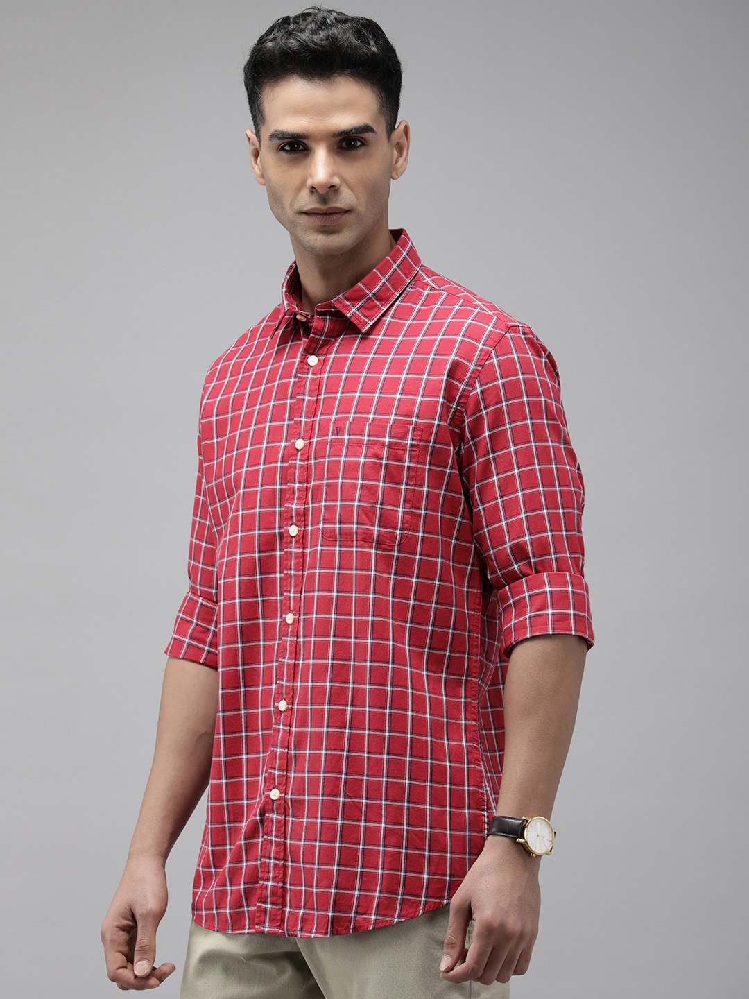 

Van Heusen Sport Pure Cotton Slim Fit Tartan Checks Opaque Casual Shirt, Red