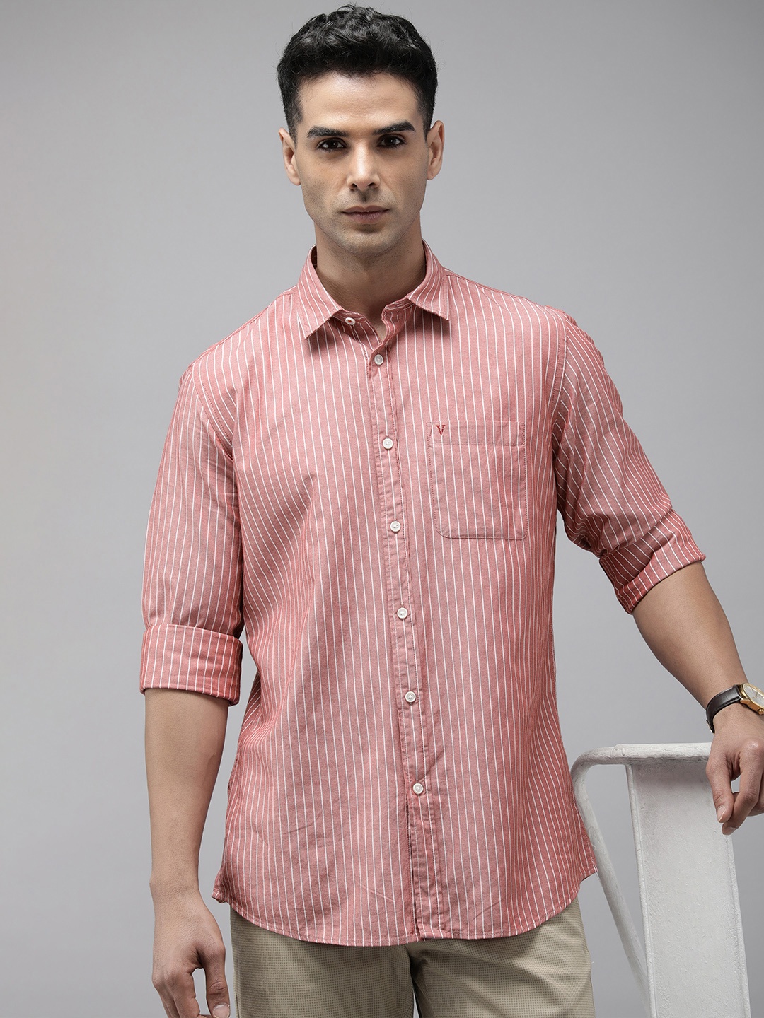

Van Heusen Sport Men Slim Fit Pure Cotton Striped Casual Shirt, Pink