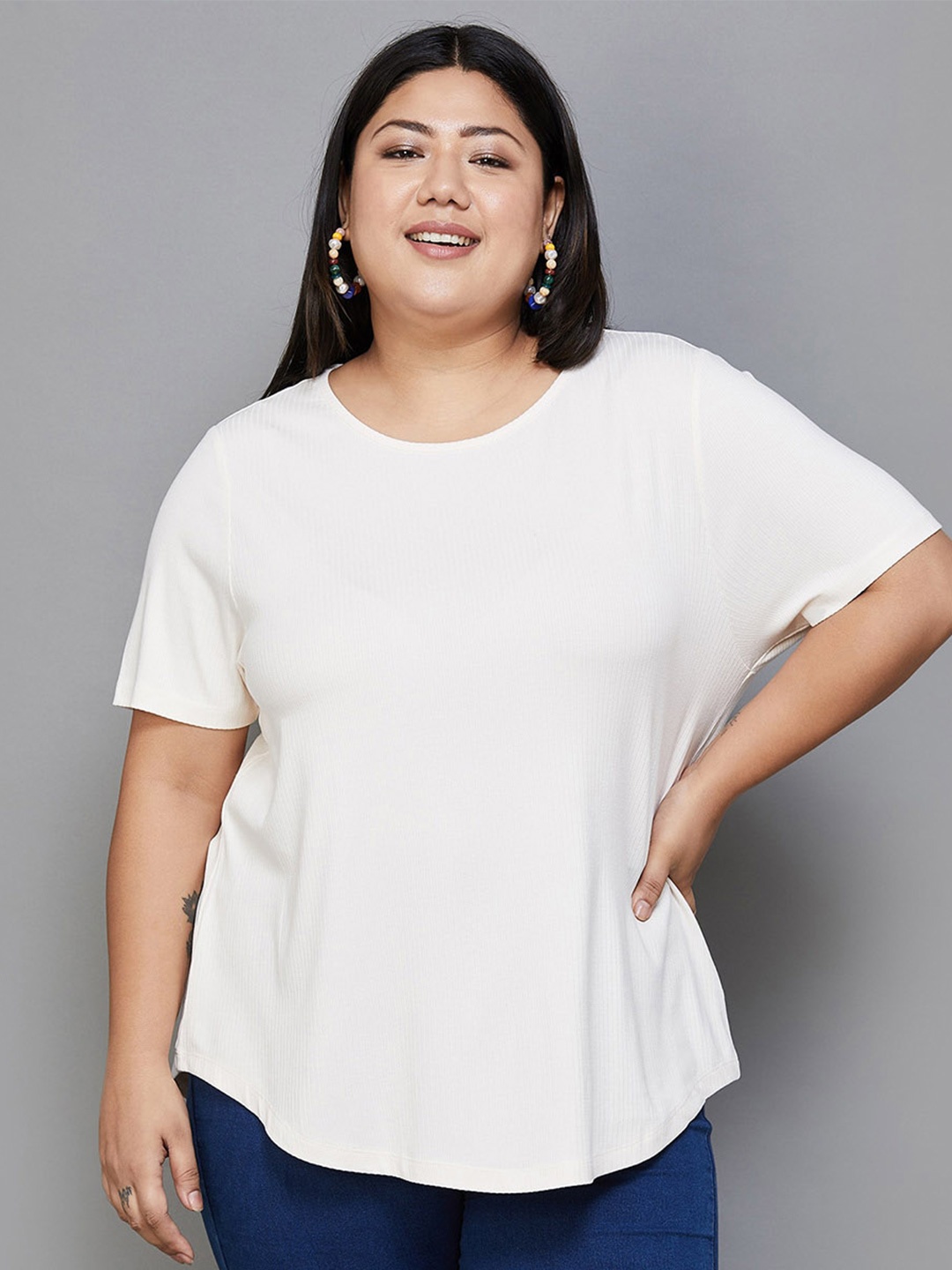 

Nexus by Lifestyle Plus Size Round Neck Top, Off white