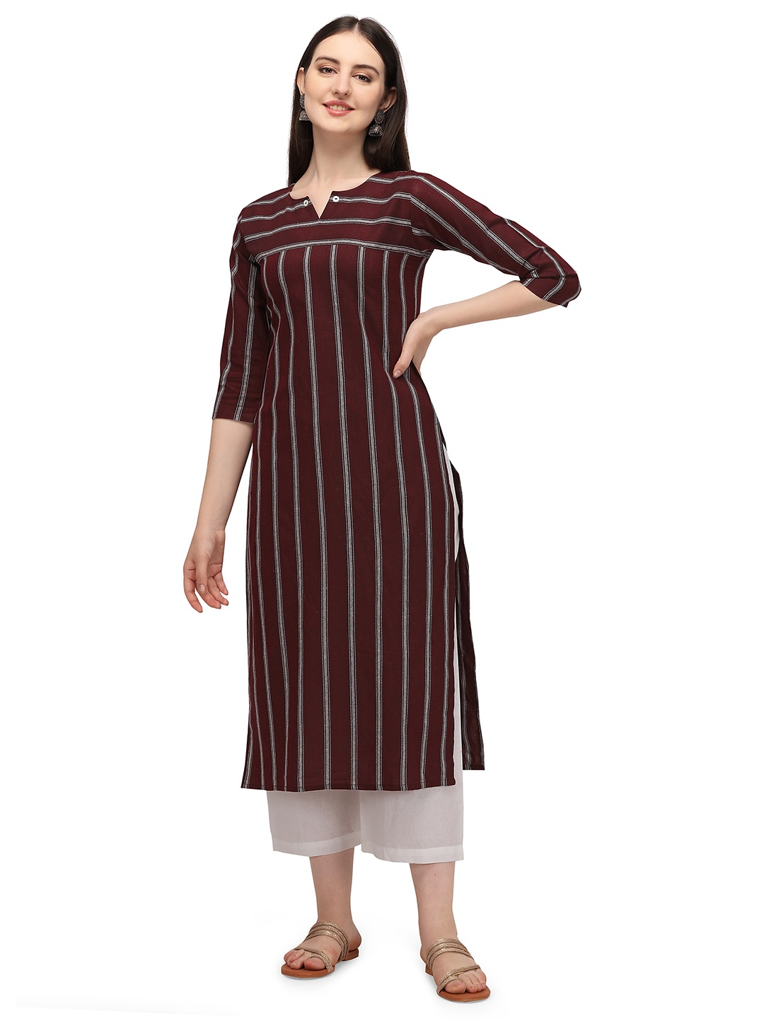 

RGHT Striped Straight Cotton Kurta, Maroon