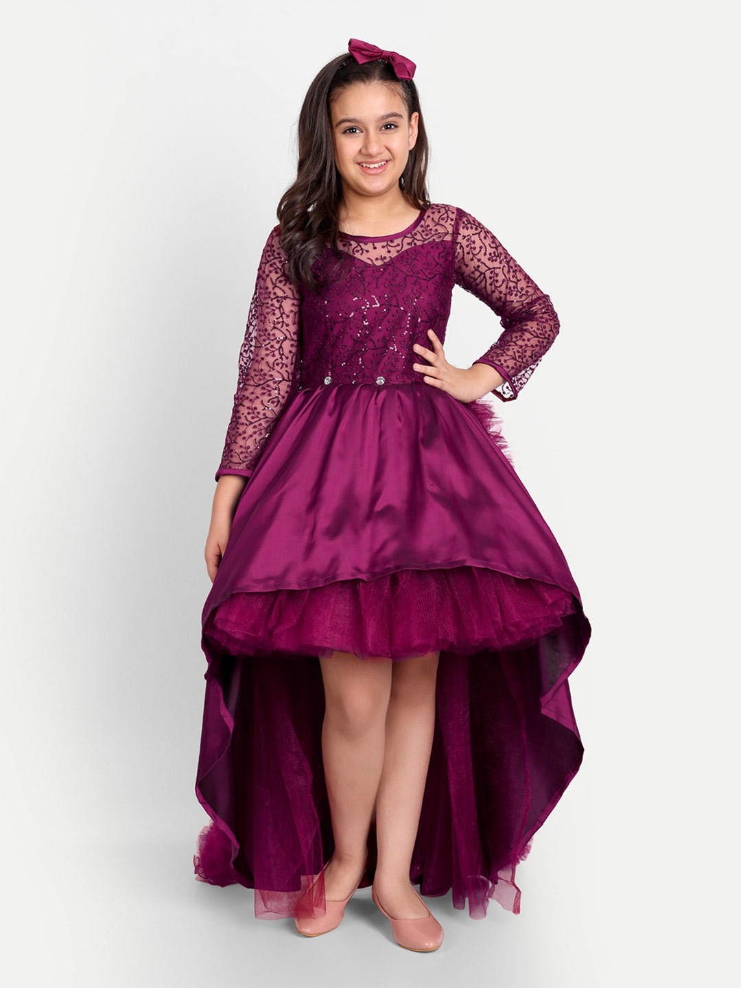 

TILISM Embellished High Low Net Fit & Flare Dress, Purple