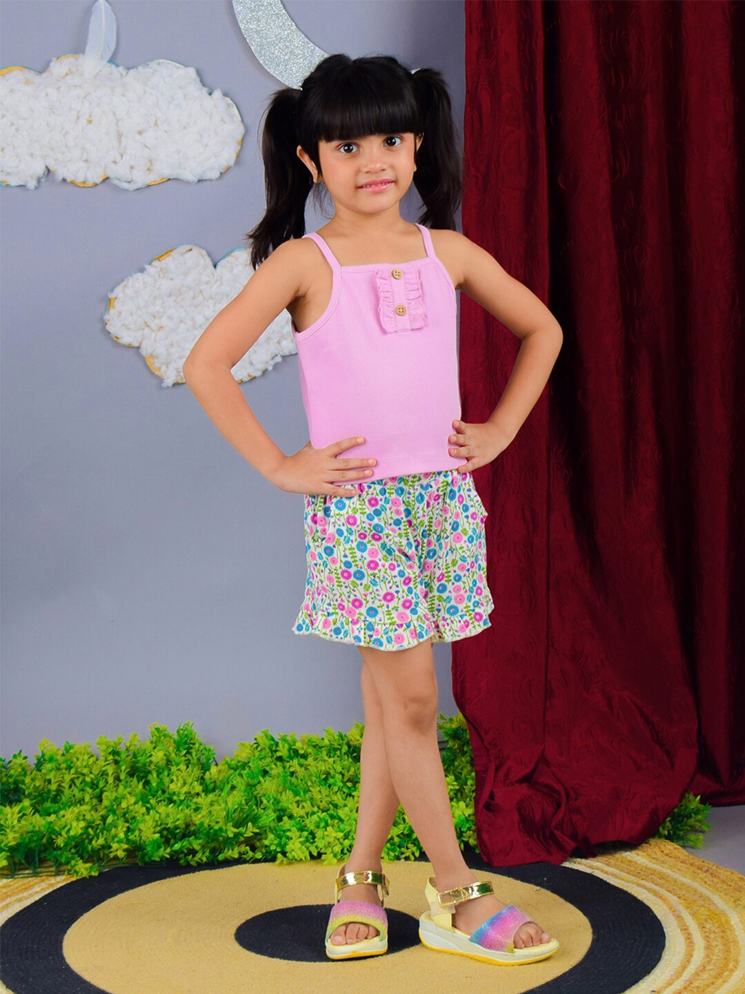 

Nino Bambino Girls Organic Cotton Cami Top And Shorts, Pink