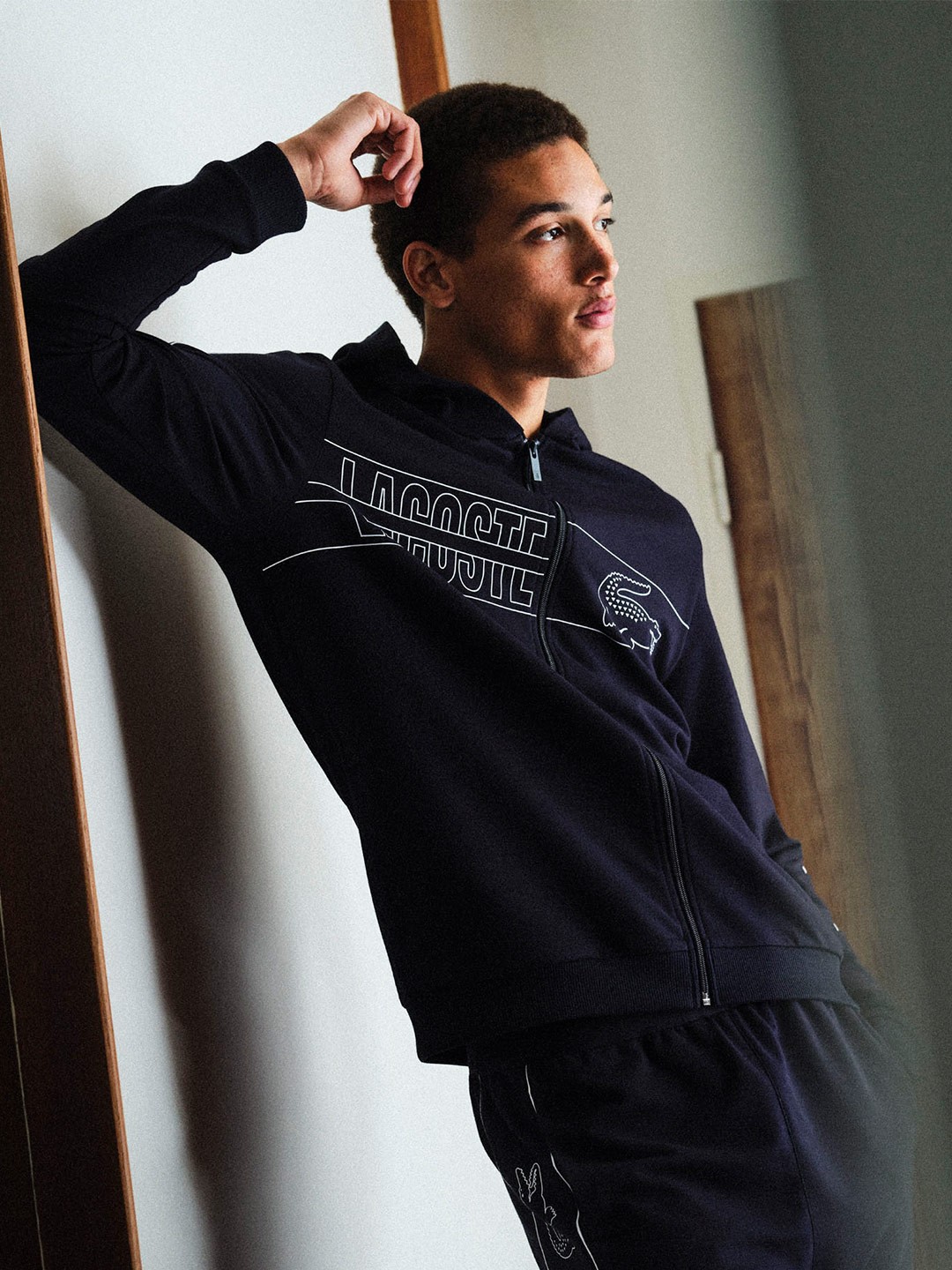 

Lacoste Typography Printed Hooded Front Open Sweatshirt, Navy blue