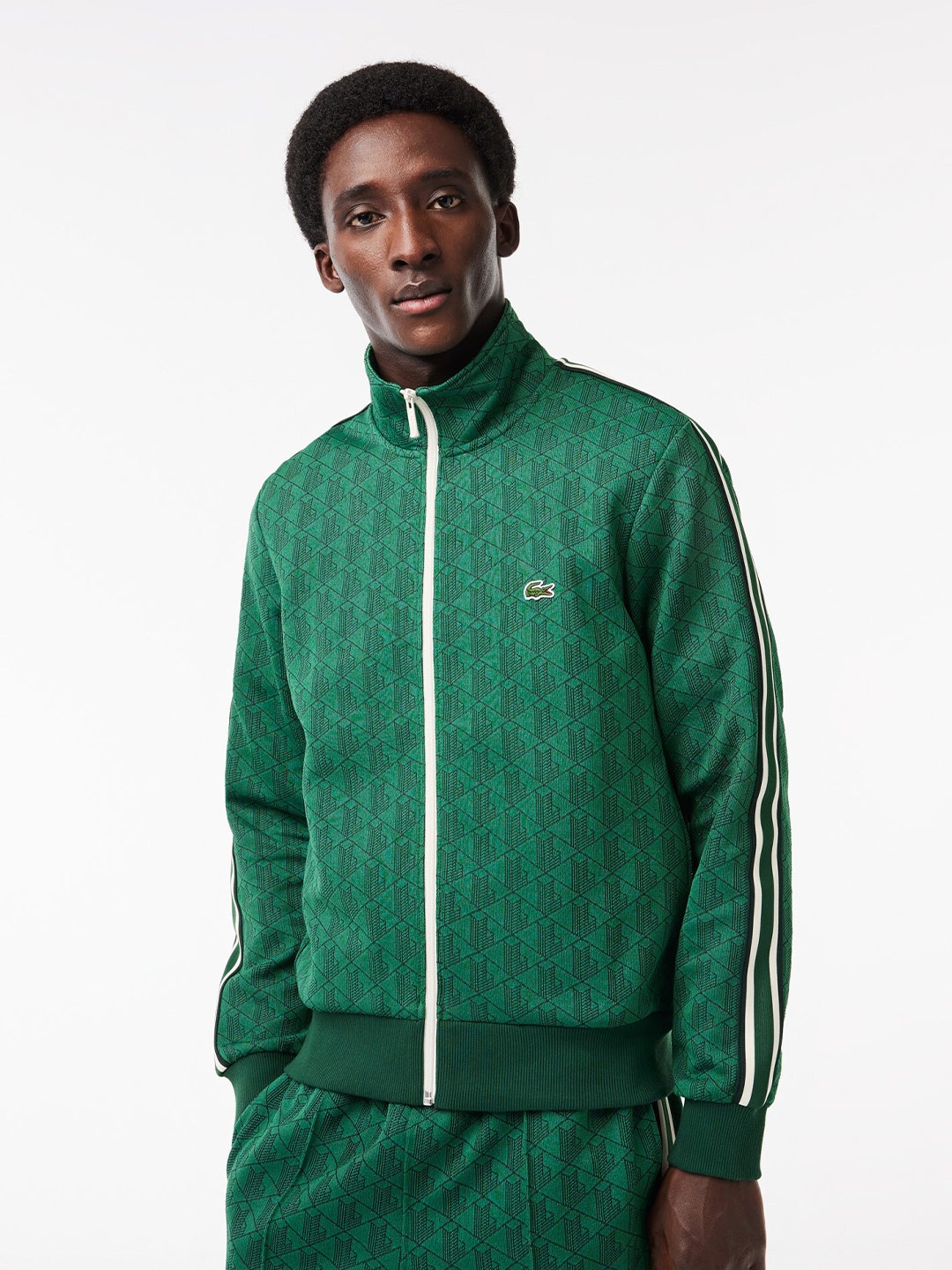 

Lacoste Self Design Mock Collar Front Open Sweatshirt, Green