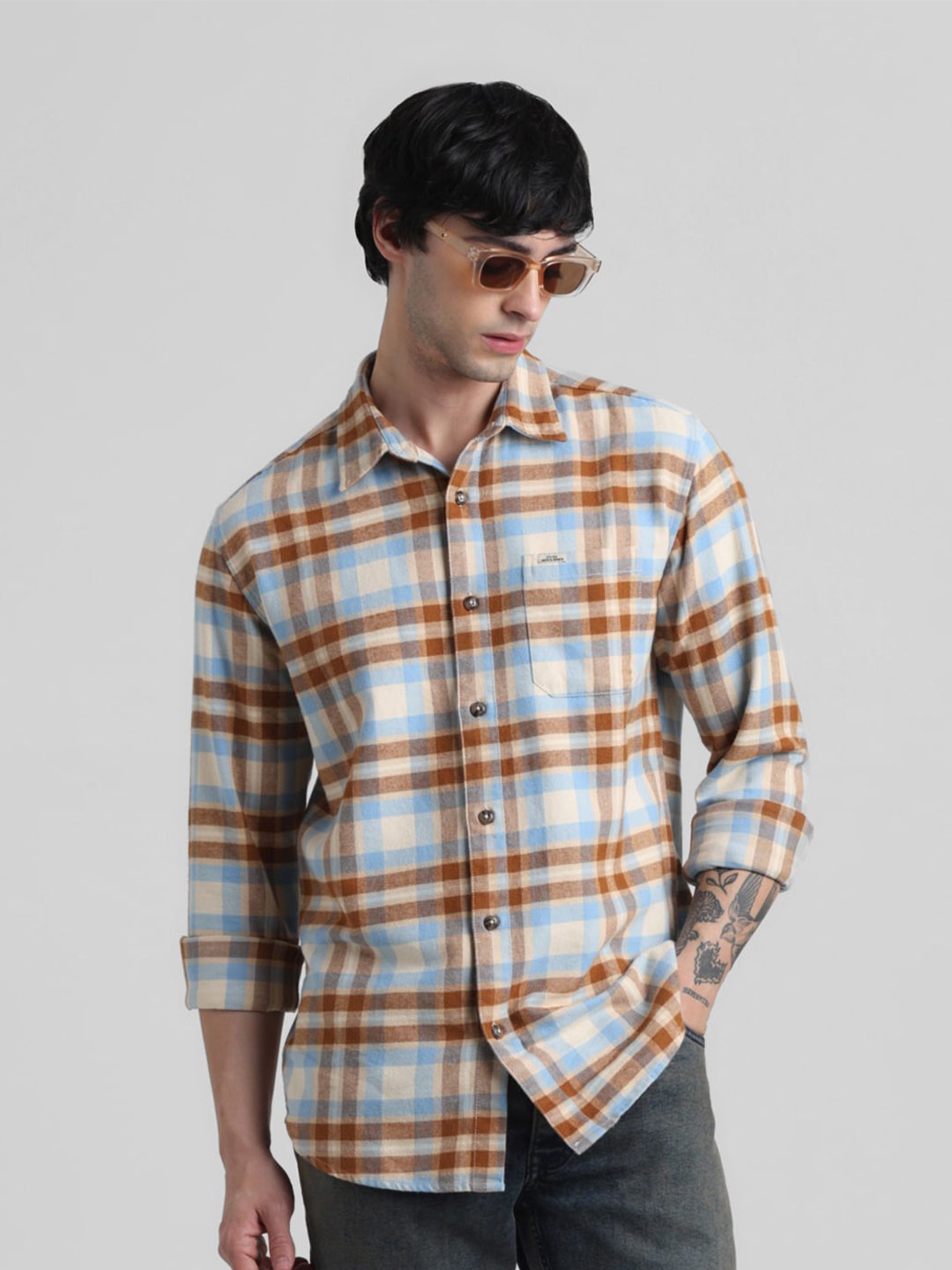 

Jack & Jones Tartan Checked Regular Fit Pure Cotton Casual Shirt, Beige