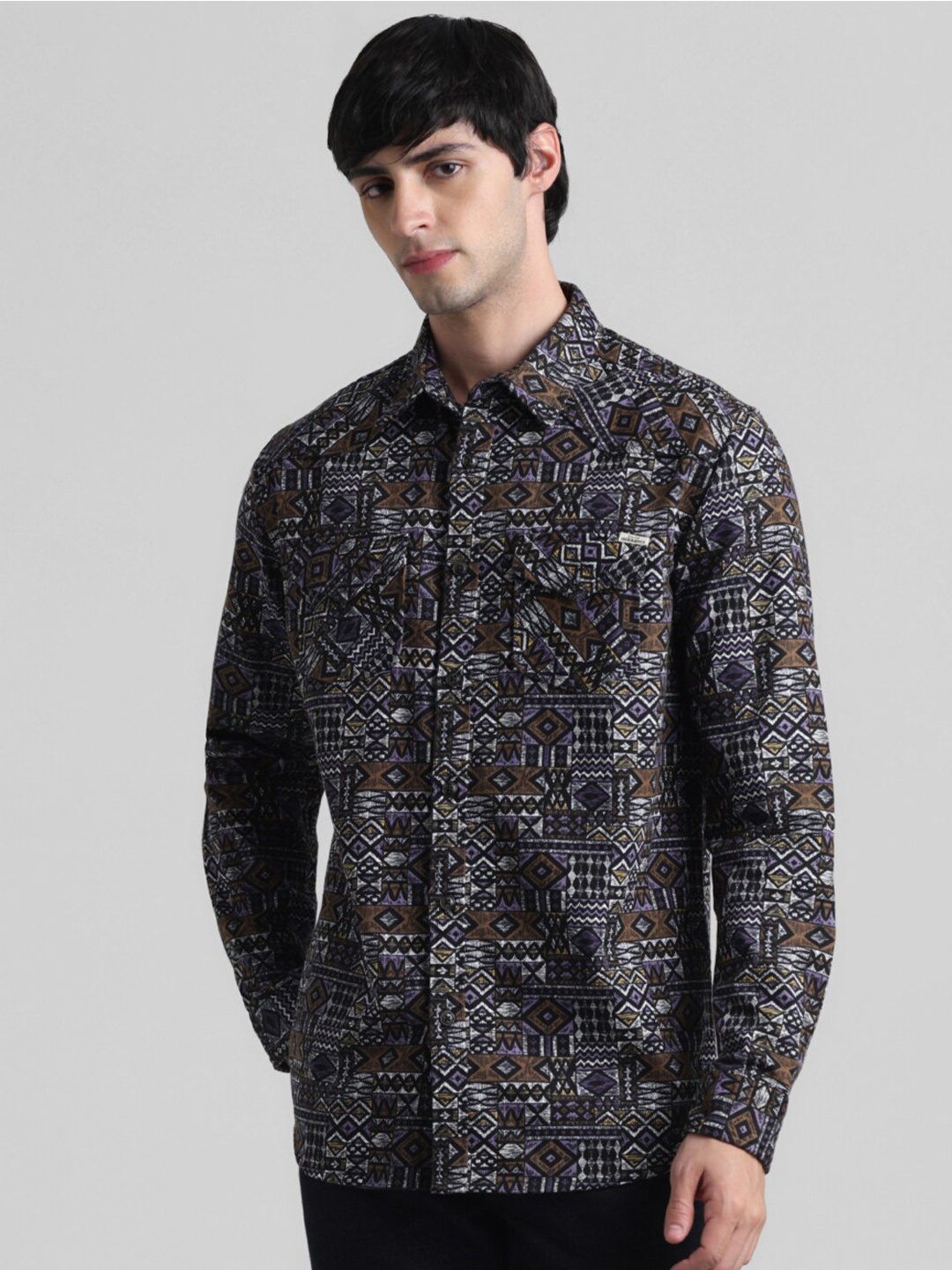 

Jack & Jones Ethnic Motifs Printed Cotton Casual Shirt, Brown