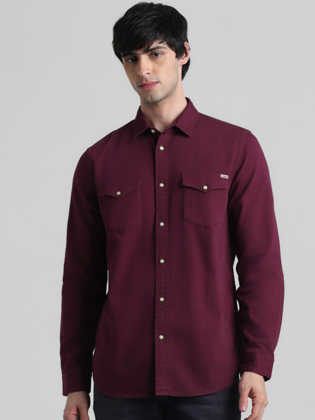 

Jack & Jones Slim Fit Spread Collar Long Sleeves Cotton Casual Shirt, Maroon