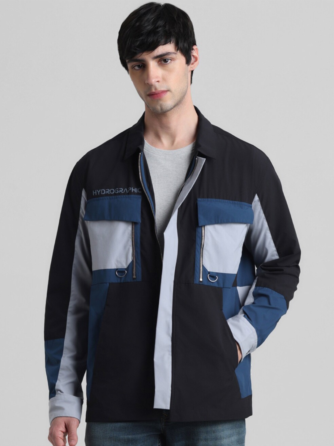 

Jack & Jones Colourblocked Oversized Fit Casual Shirt, Blue