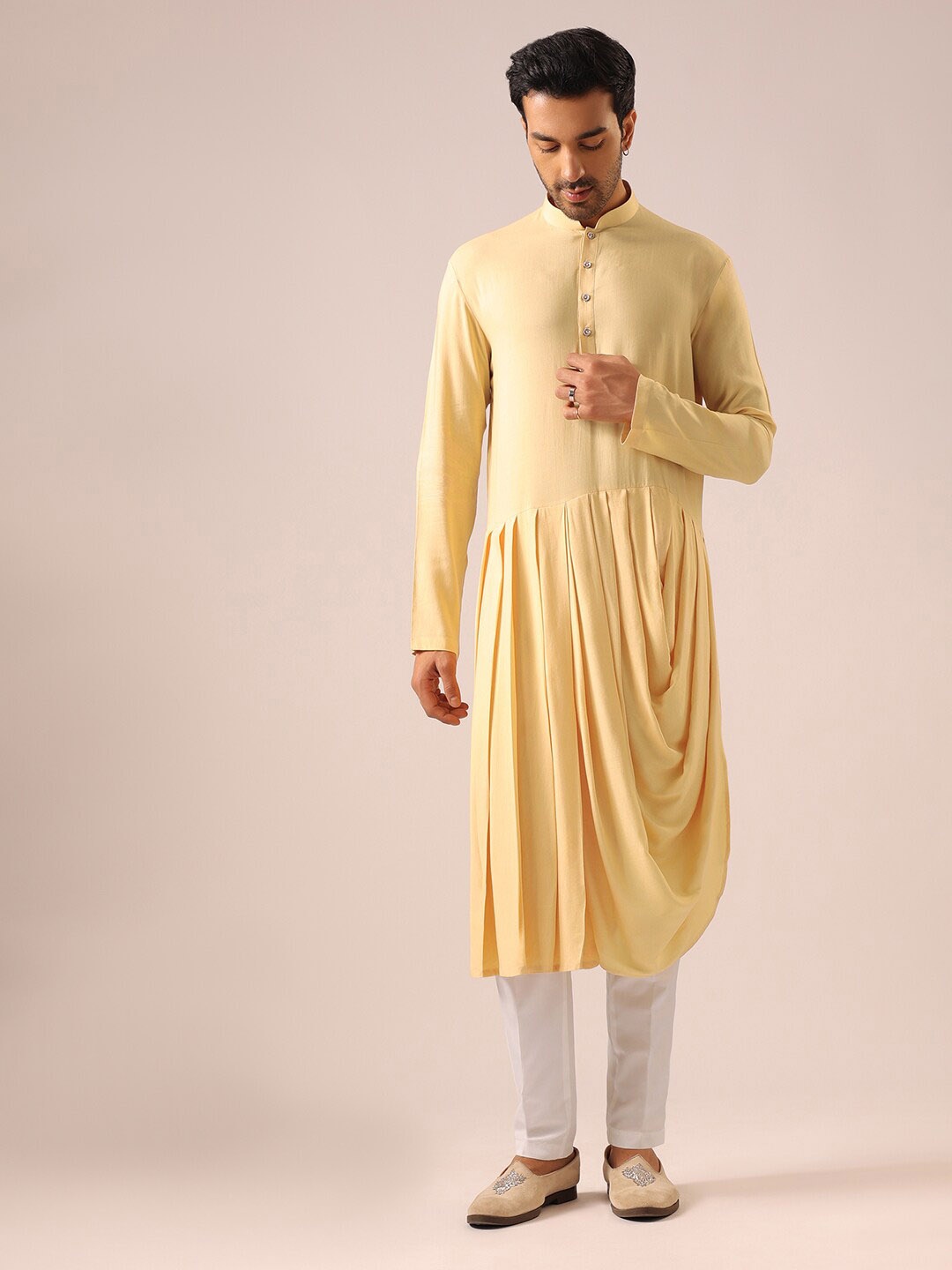 

KALKI Fashion Mandarin Collar Regular Kurta with Trousers, Yellow