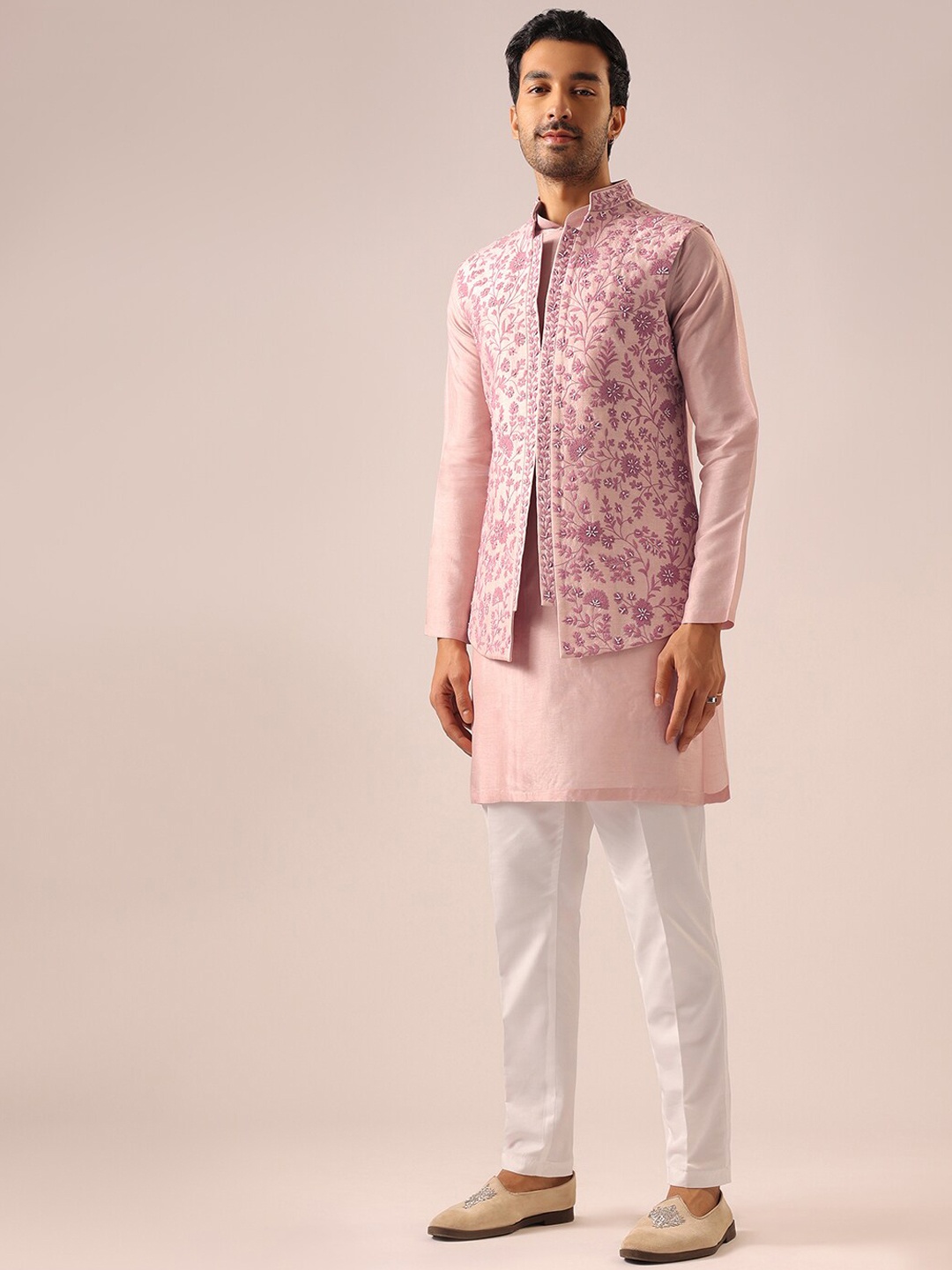 

KALKI Fashion Kurta with Trousers And Embroidered Nehru Jacket, Purple