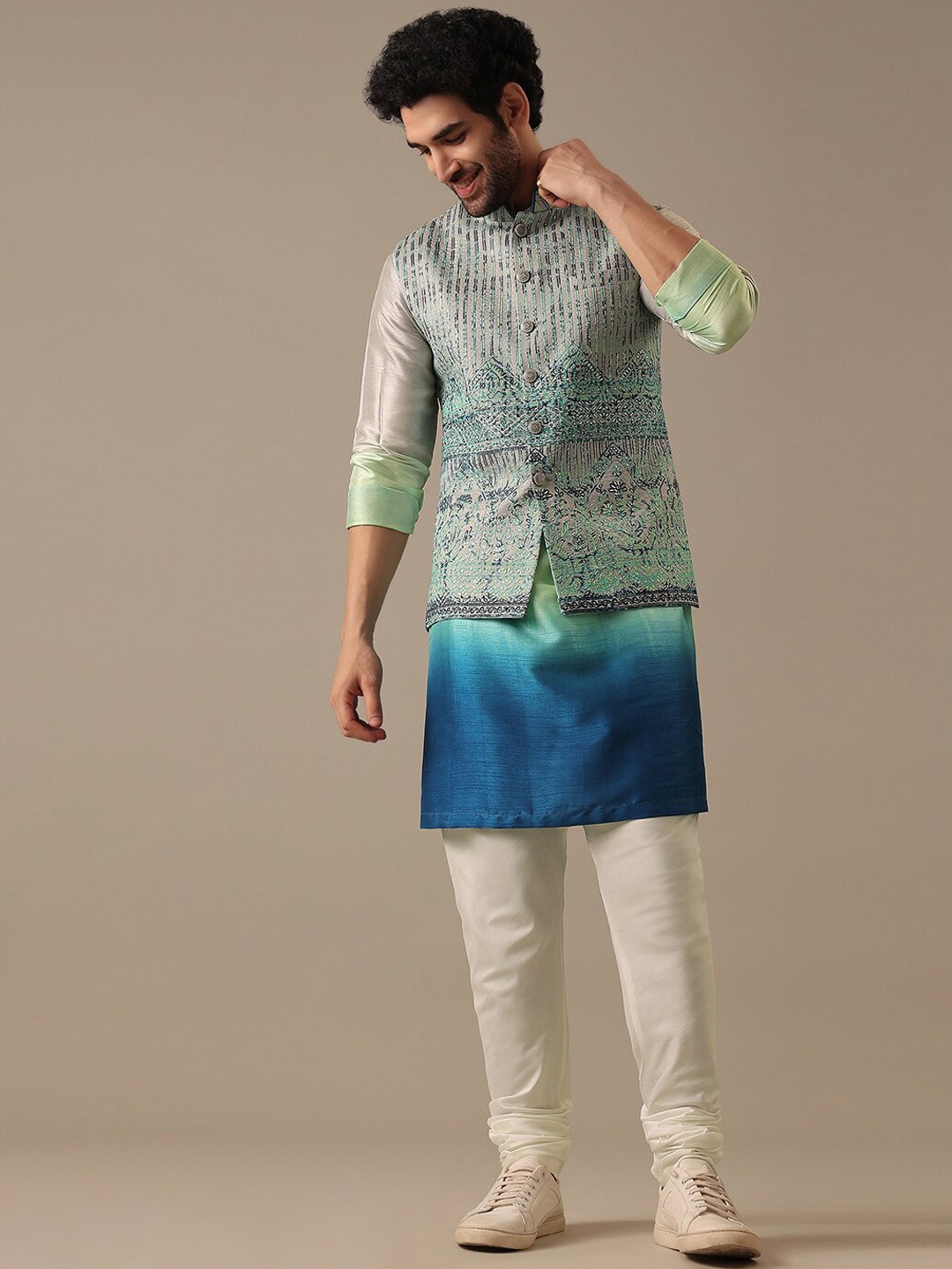 

KALKI Fashion Ombre Kurta with Pyjamas And Nehru Jacket, Grey