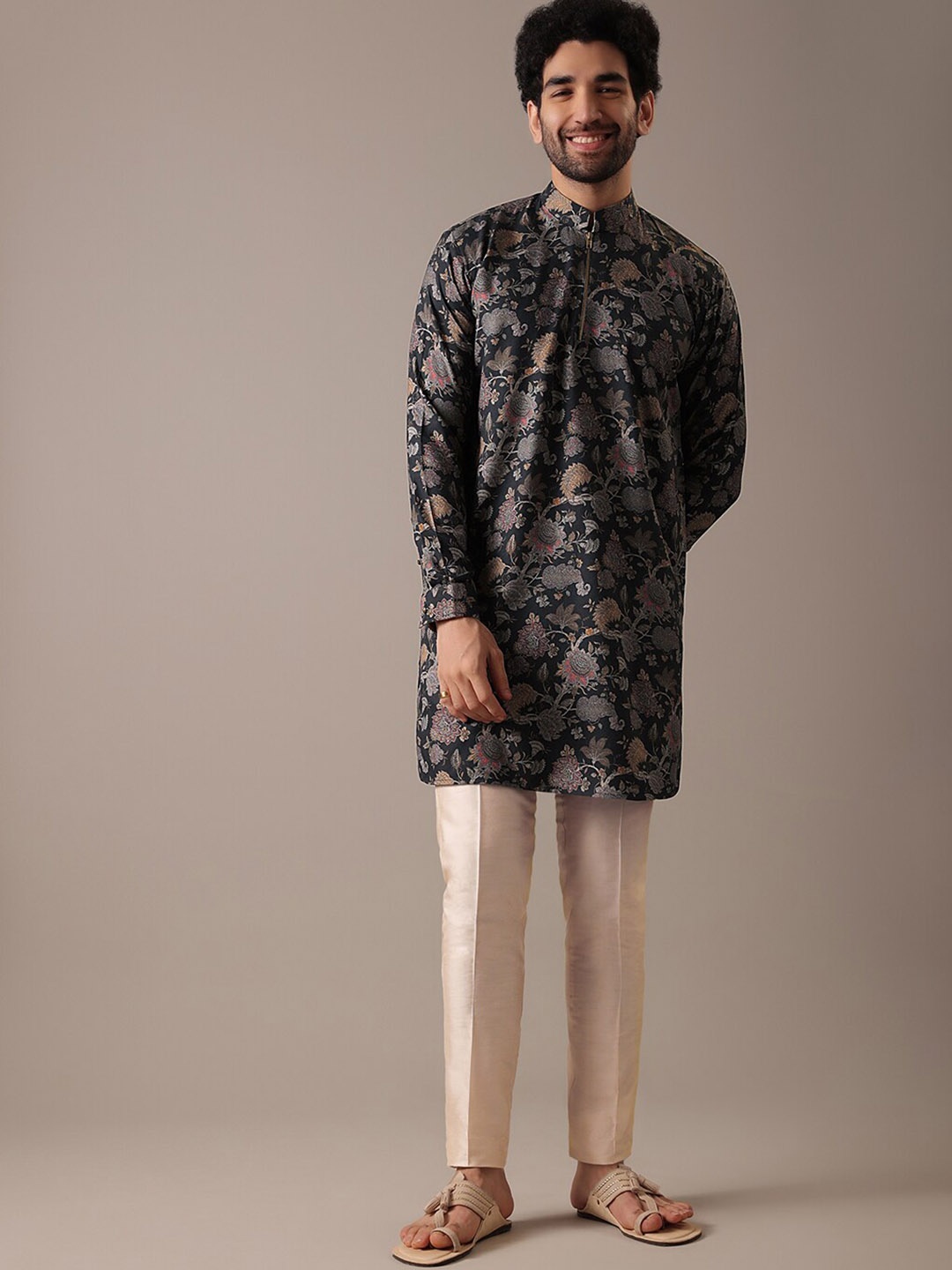 

KALKI Fashion Ethnic Motifs Printed Kurta with Trousers, Black