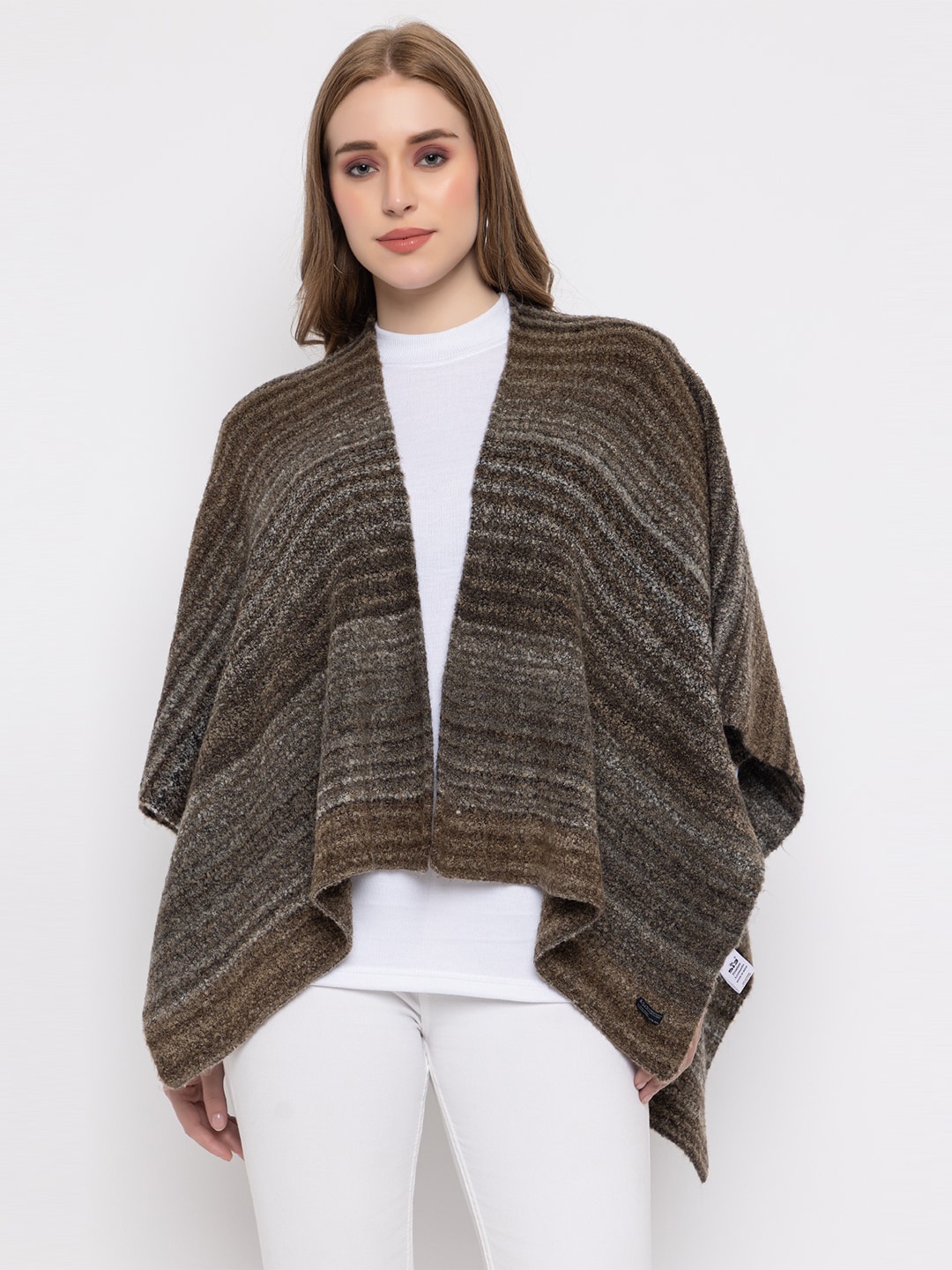 

513 Knitted Open Front Kimono Acrylic Shrug, Brown