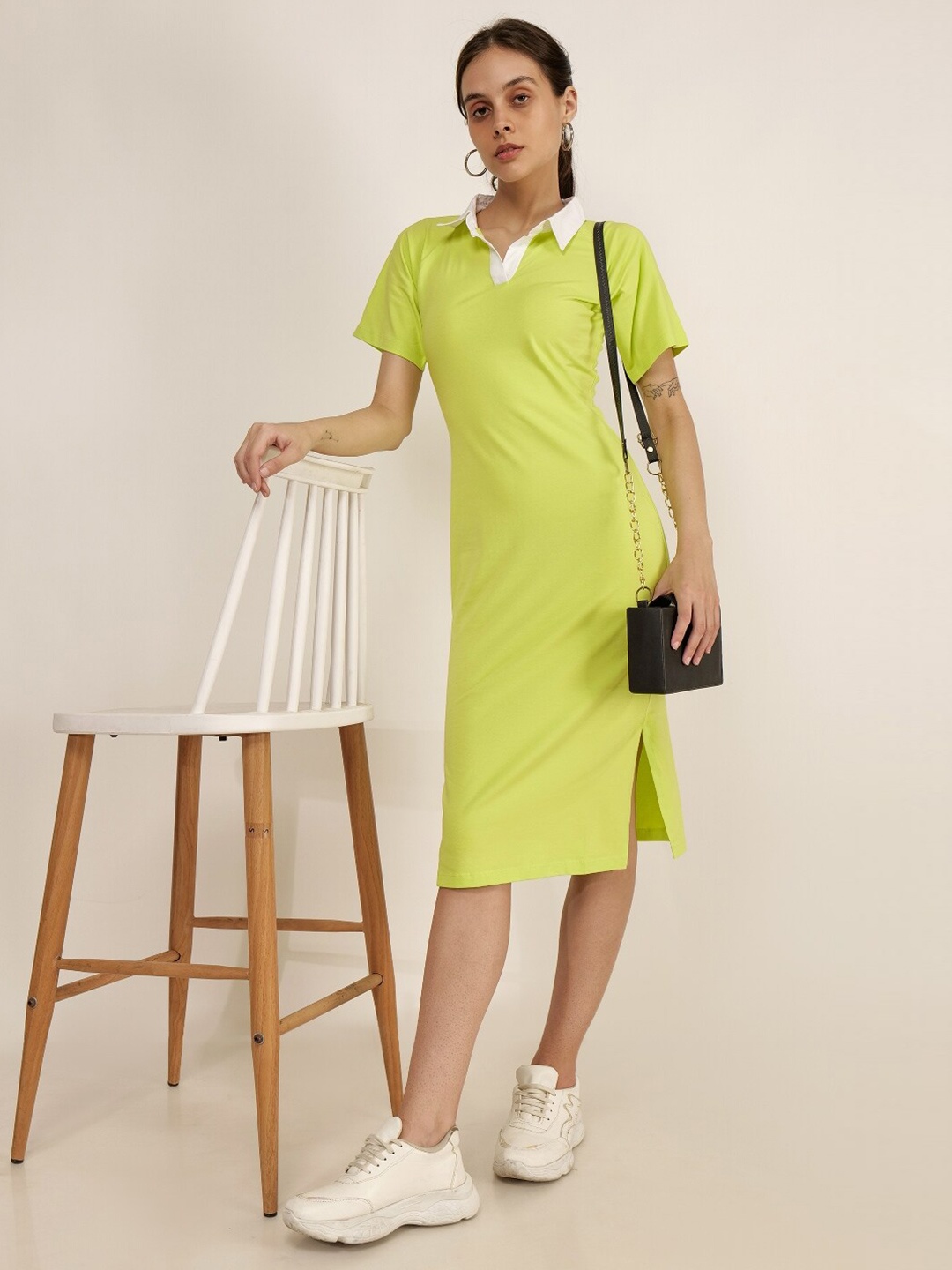 

Mast & Harbour Shirt Collar T-shirt Dress, Lime green