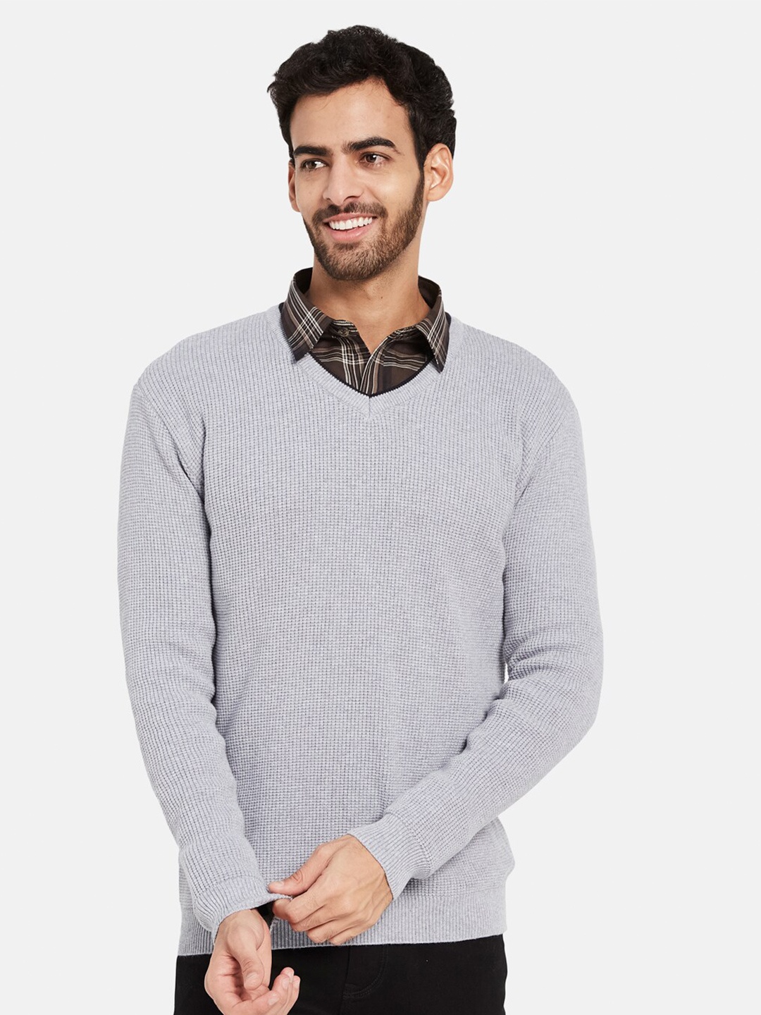 

METTLE Ribbed Long Sleeves Cotton Pullover, Grey