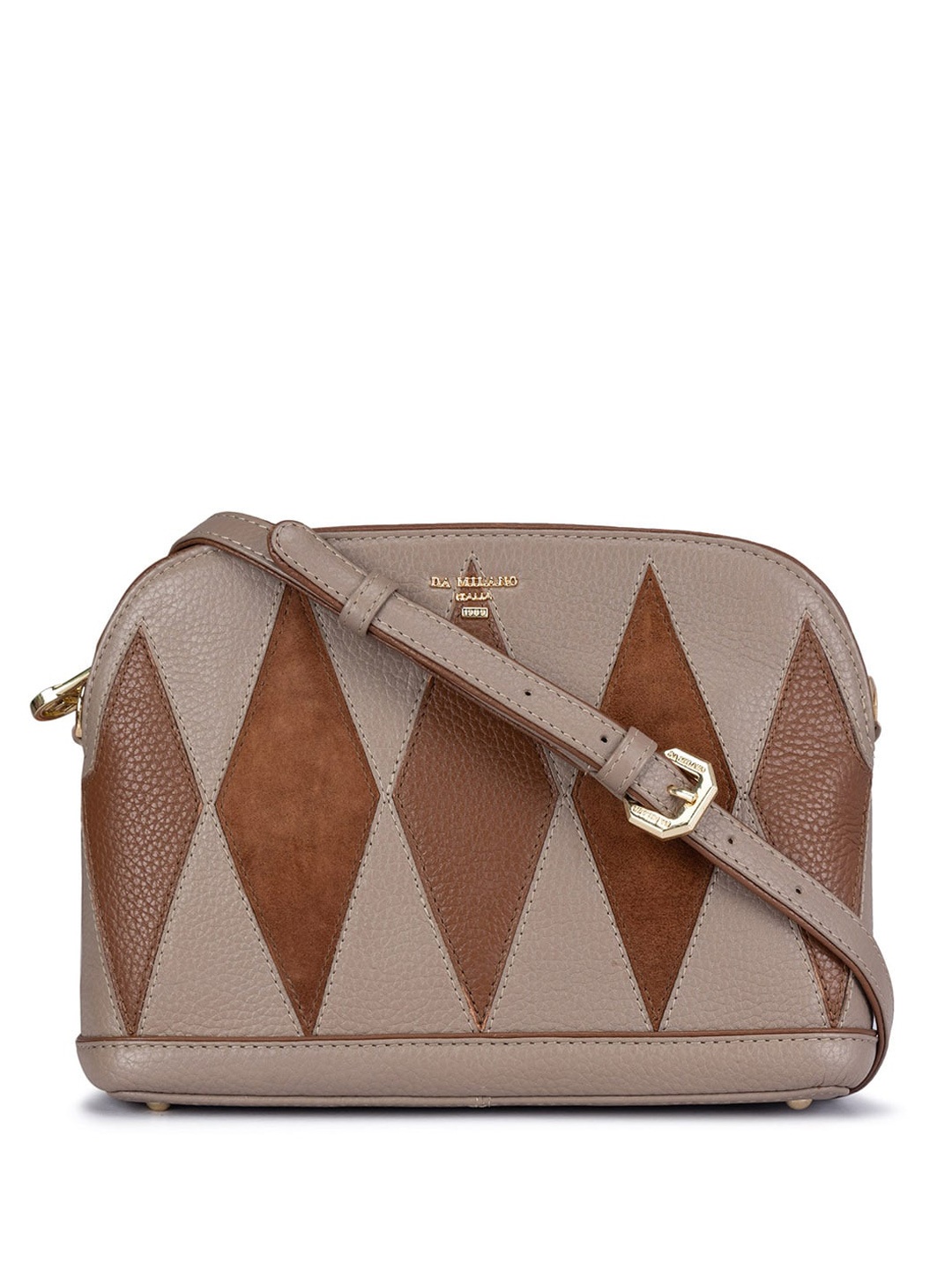 

Da Milano Geometric Printed Leather Structured Sling Bag, Grey