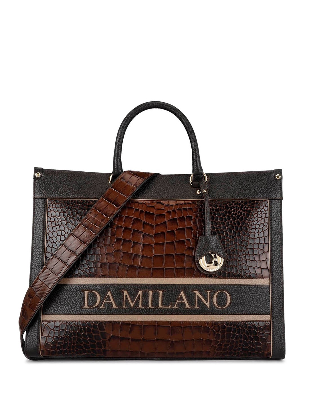 

Da Milano Textured Structured Leather Handheld Bag, Brown