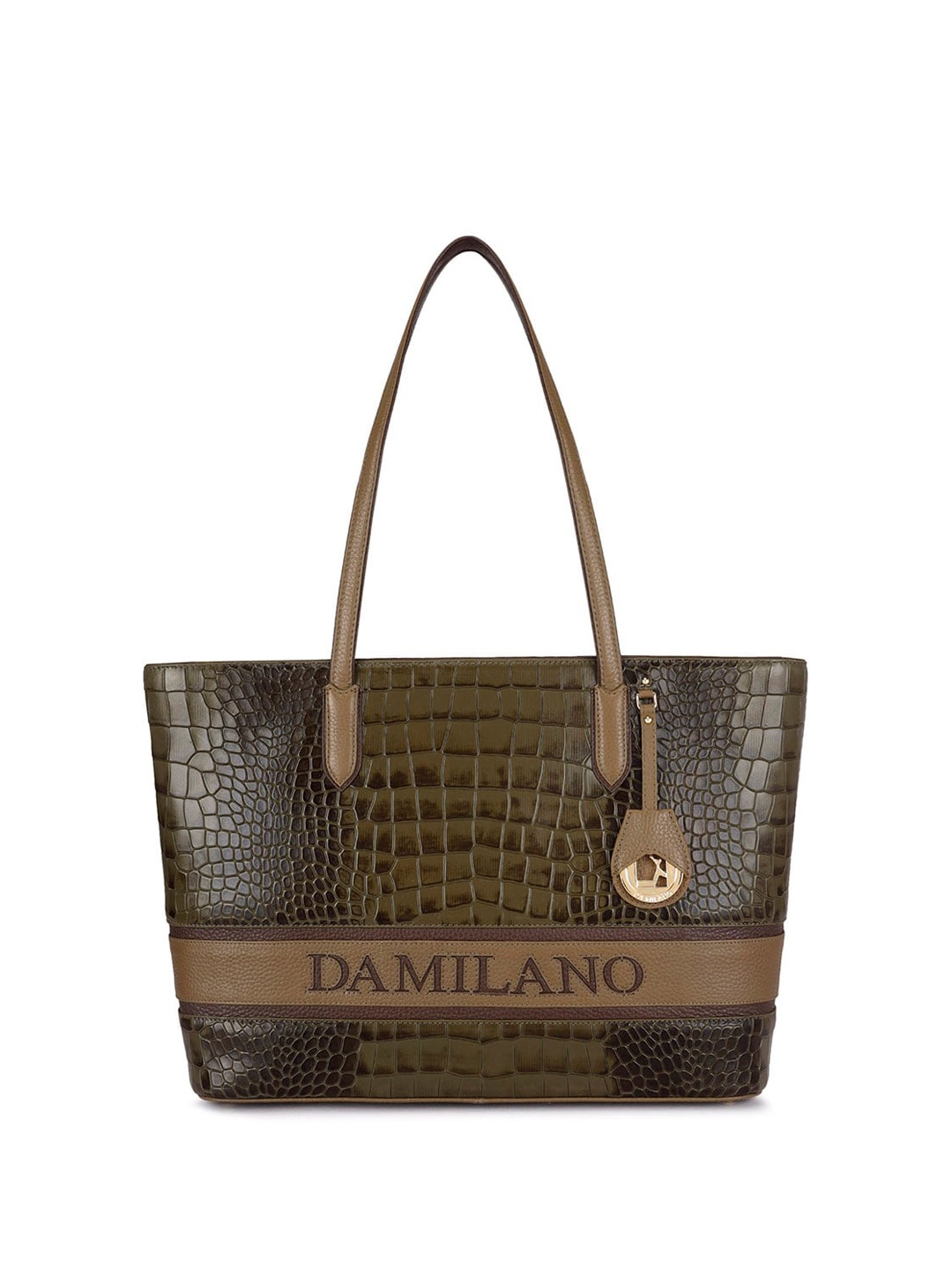 

Da Milano Textured Structured Leather Shoulder Bag, Green