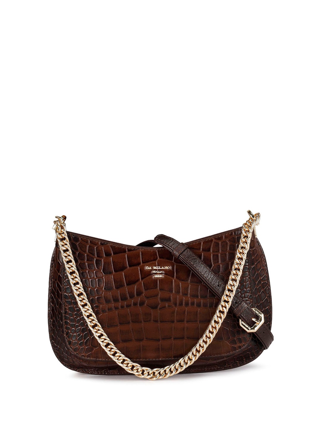 

Da Milano Textured Leather Structured Sling Bag, Brown