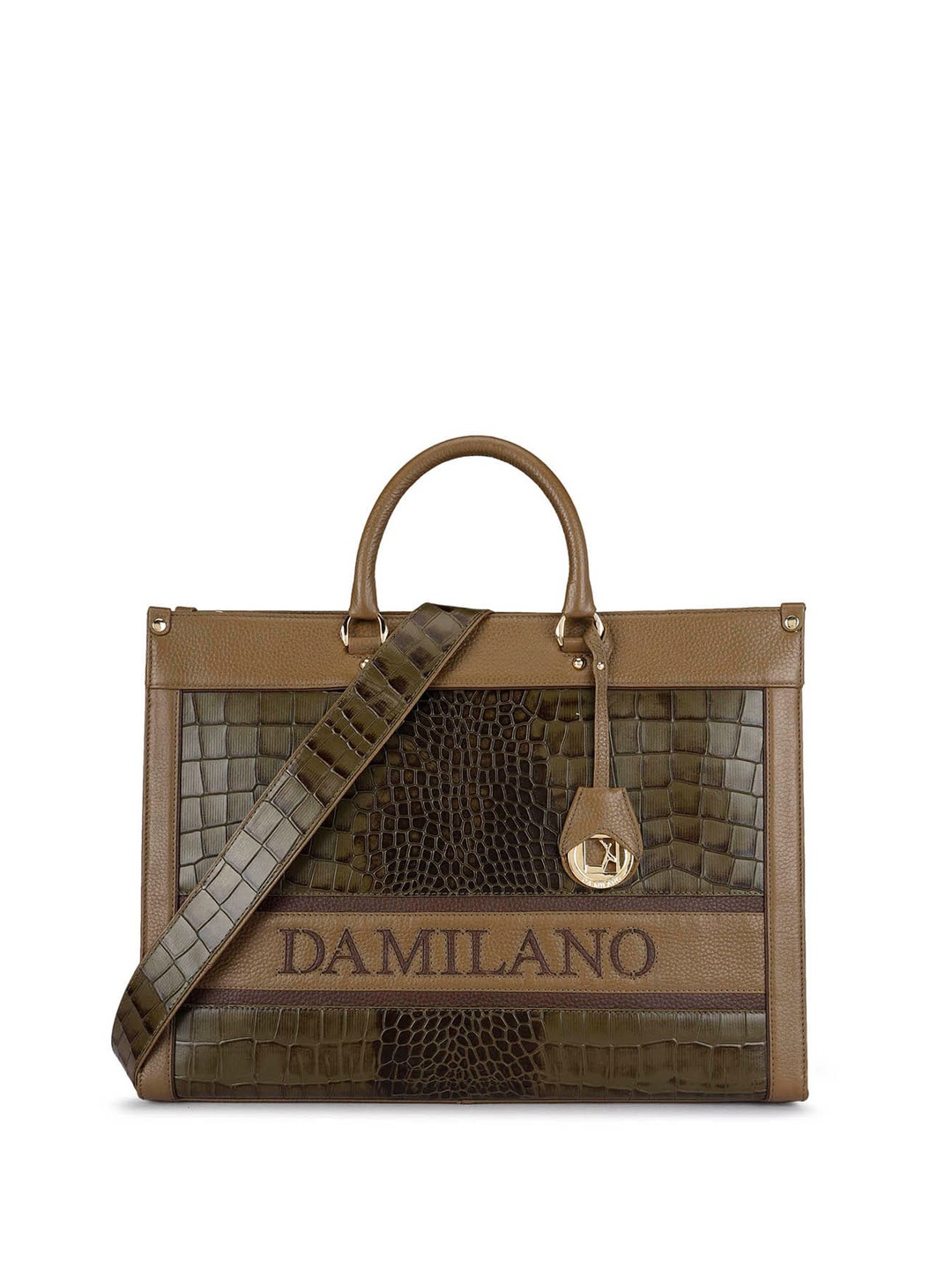 

Da Milano Textured Leather Structured Handheld Bag, Green