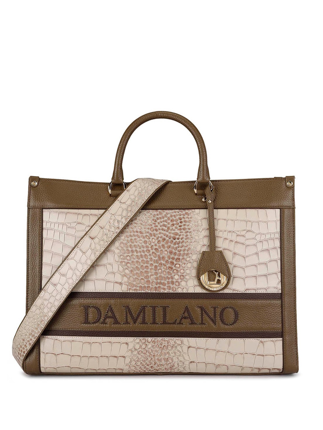

Da Milano Textured Leather Structured Handheld Bag, Beige