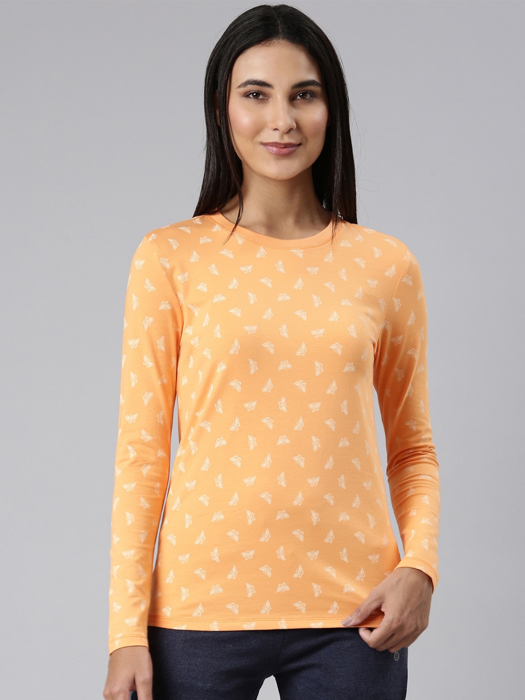 

Enamor Conversational Printed Slim Fit Cotton Lounge Tshirts, Orange