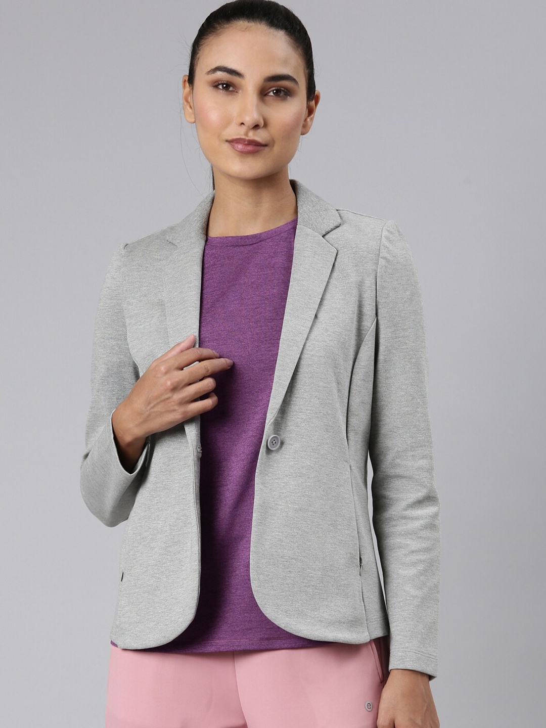 Enamor Dry Fit Cotton Single Breasted Blazers, Grey