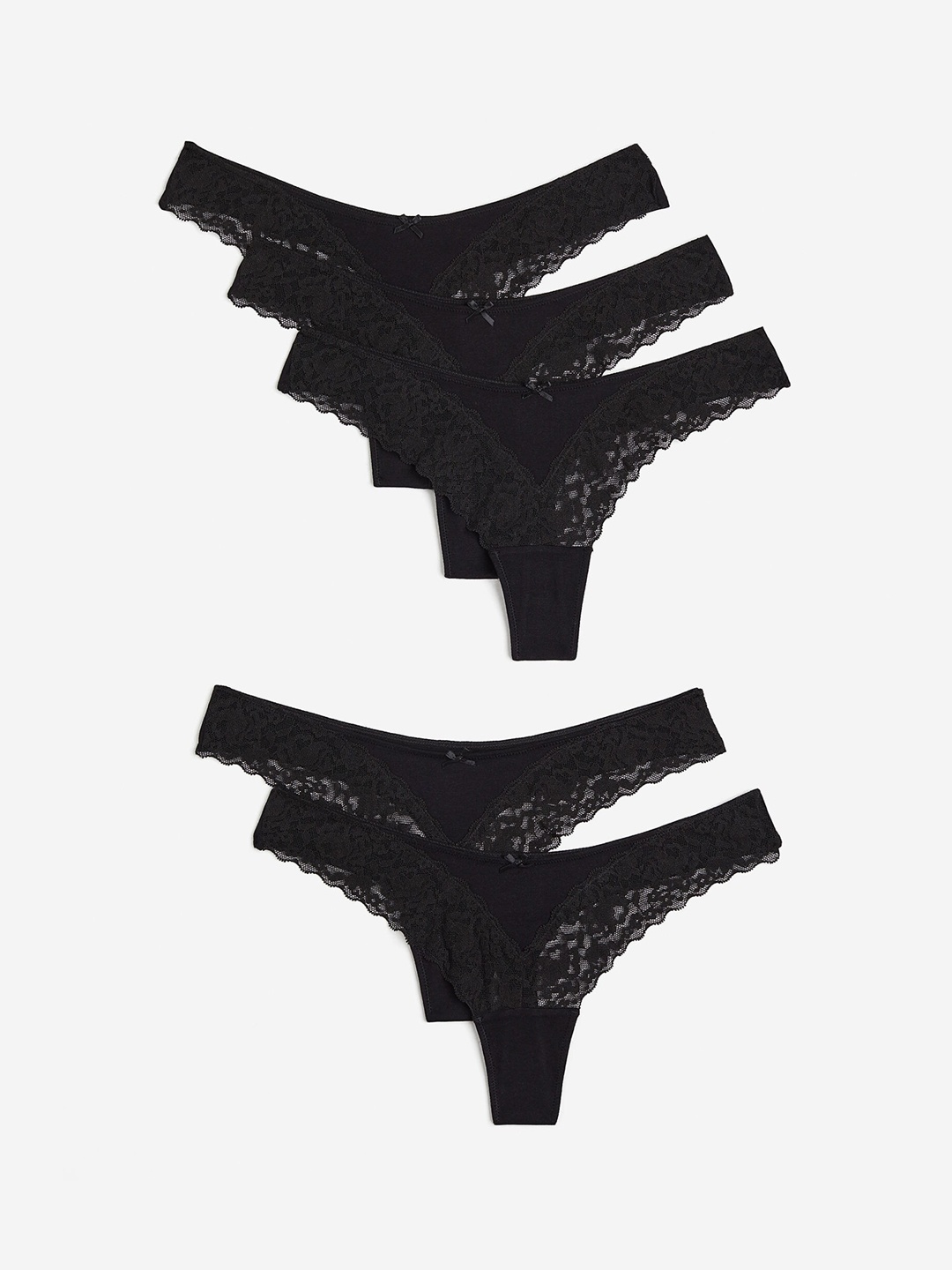 

H&M 5-Pack Lace Thong Briefs, Black