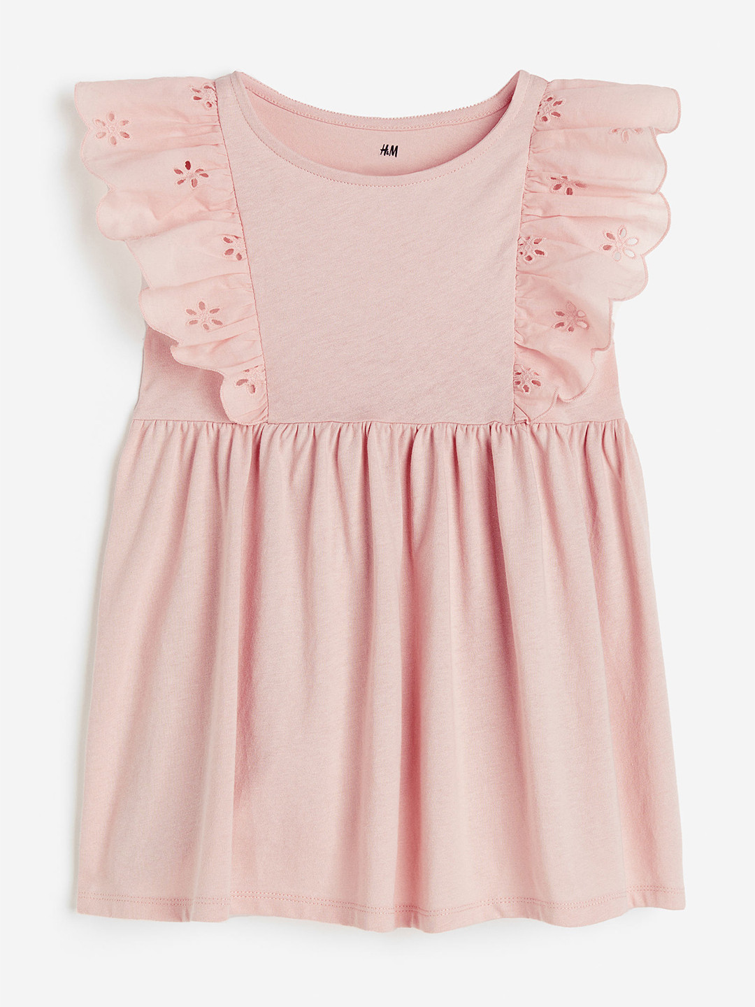 

H&M Girls Pure Cotton Broderie Anglaise Frill-Trimmed Dress, Pink