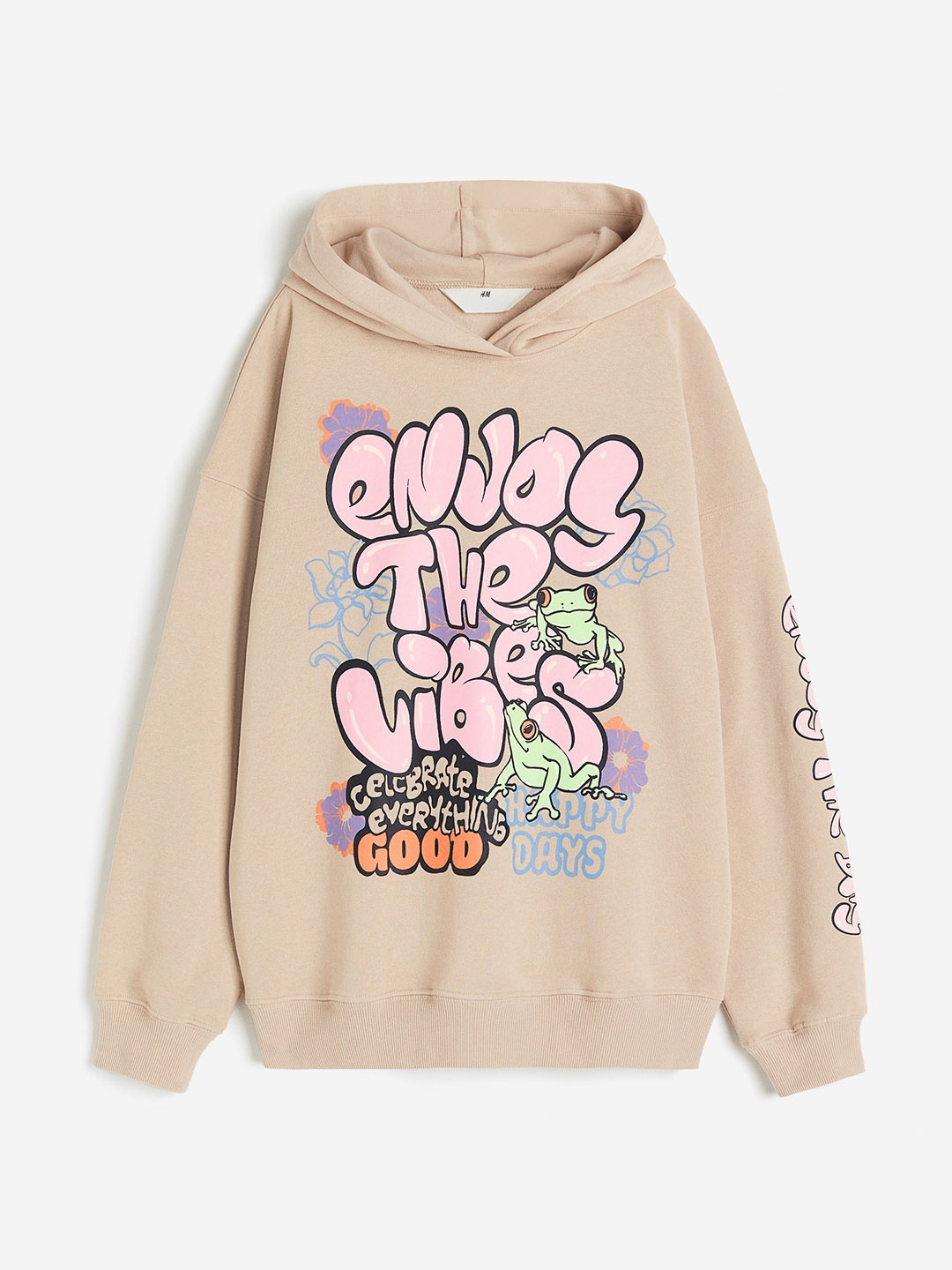 

H&M Girls Oversized motif-detail hoodie, Beige