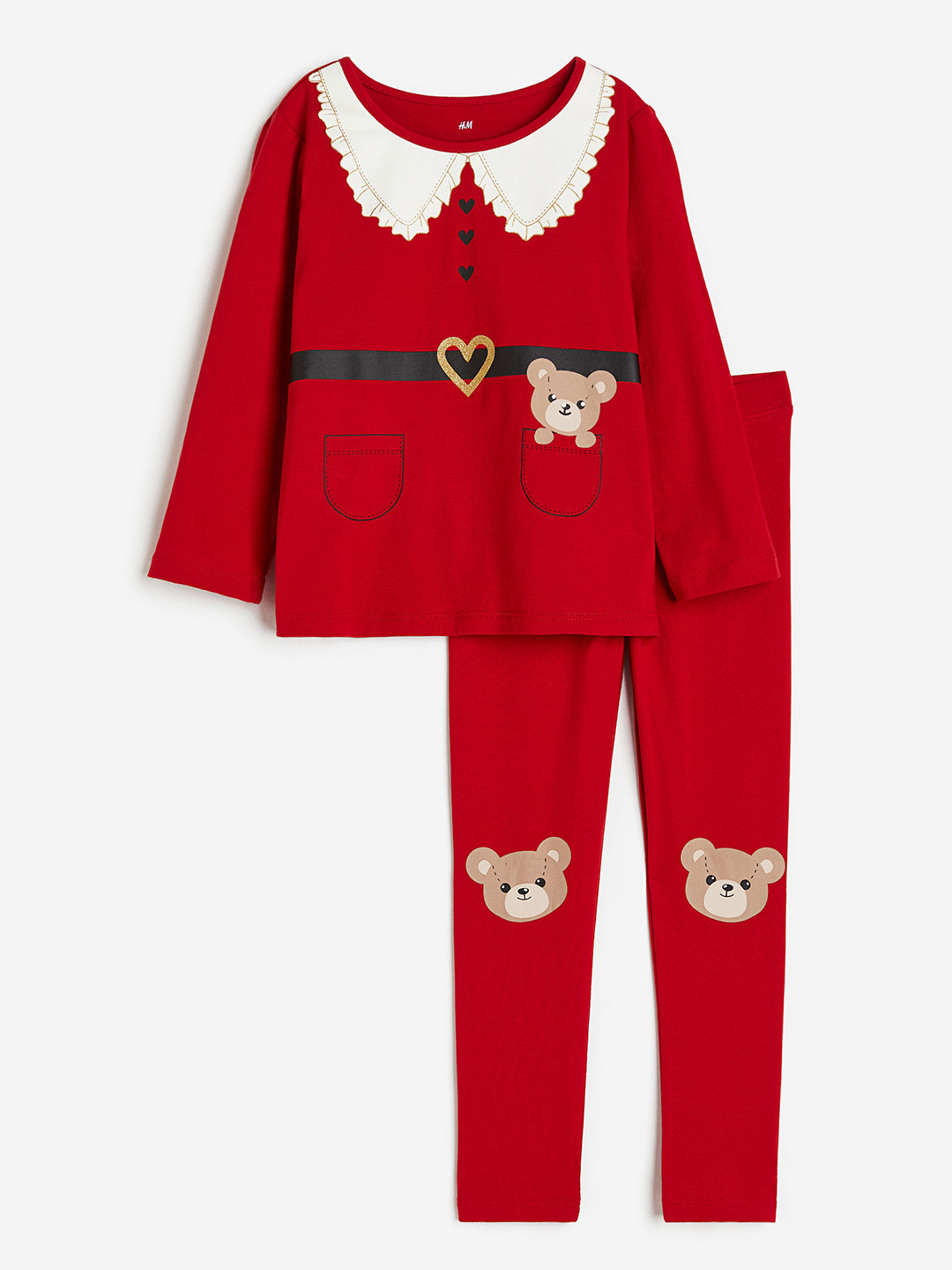 

H&M Girls 2-Piece Pure Cotton Printed Jersey Set, Red