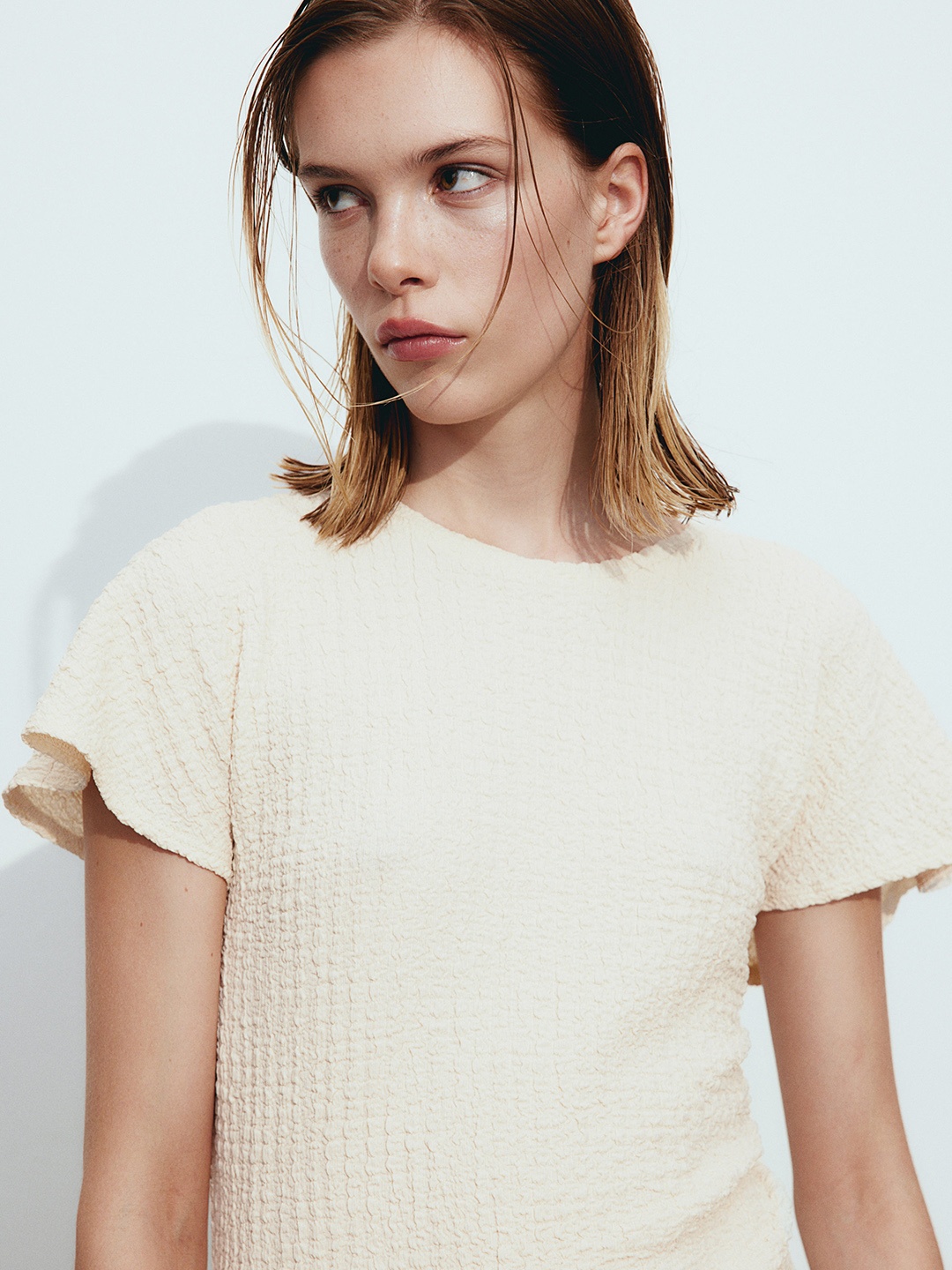 

H&M Women Textured Jersey Top, Beige