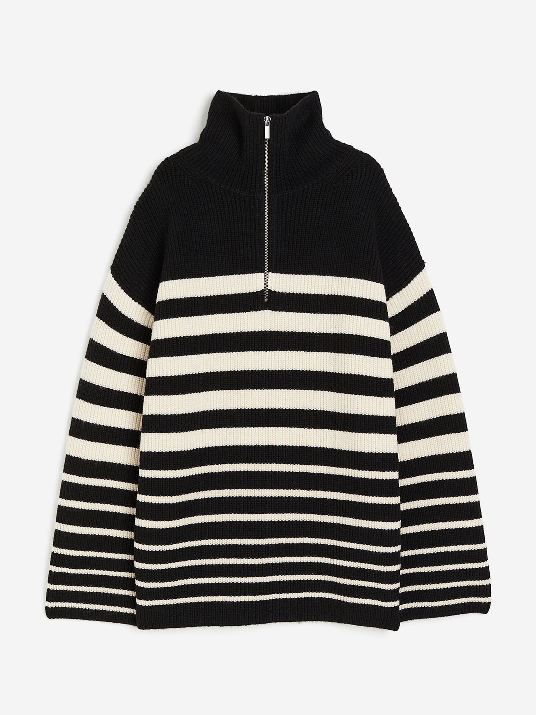 

H&M Striped Zip-Top Rib-Knit Jumper, Black