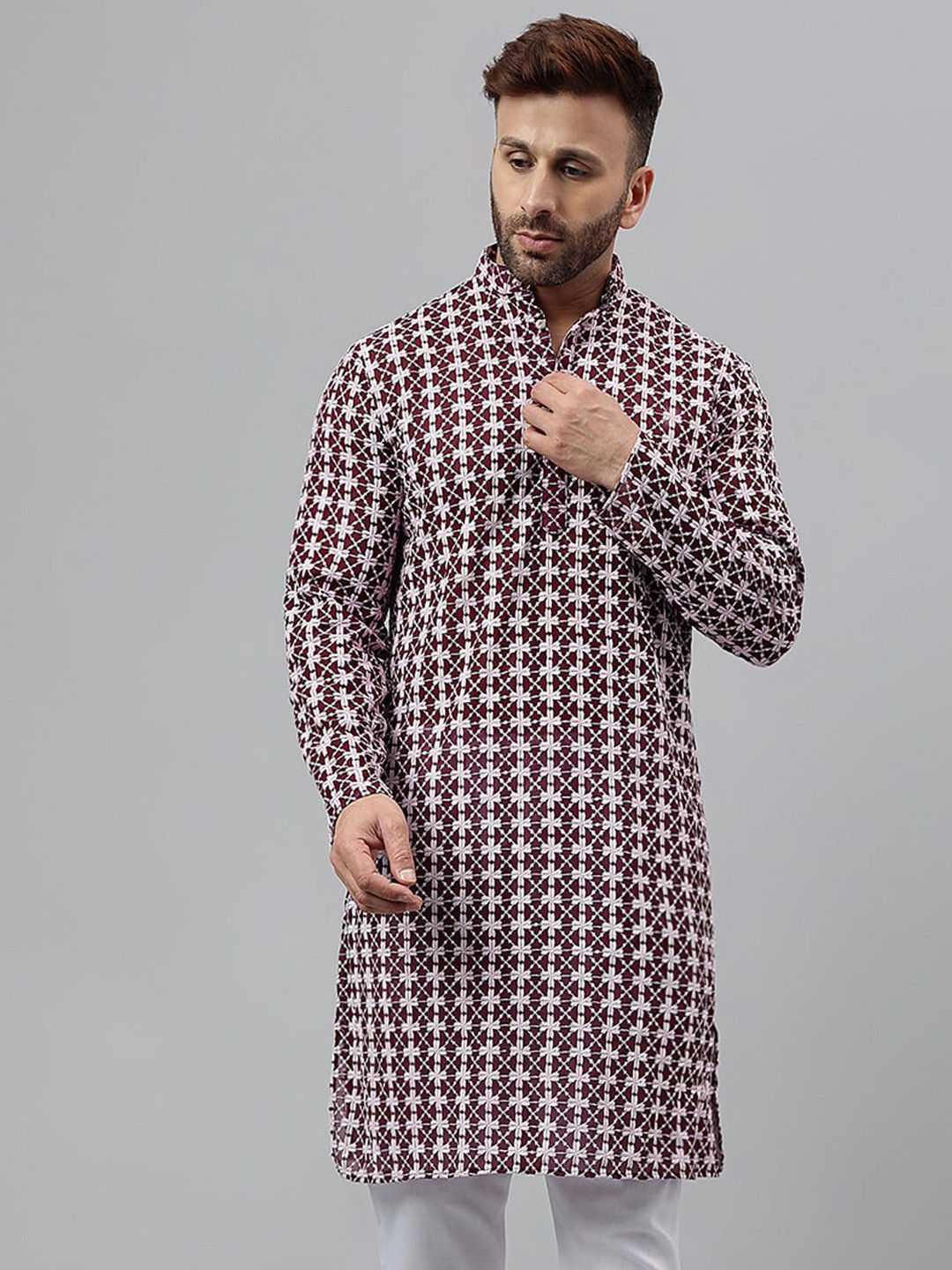

Hangup Floral Embroidered Kurta, Maroon