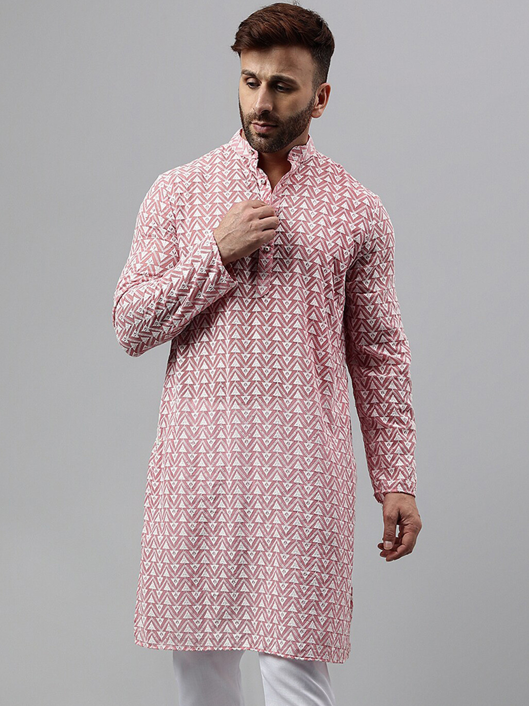 

Hangup Geometric Embroidered Kurta, Pink