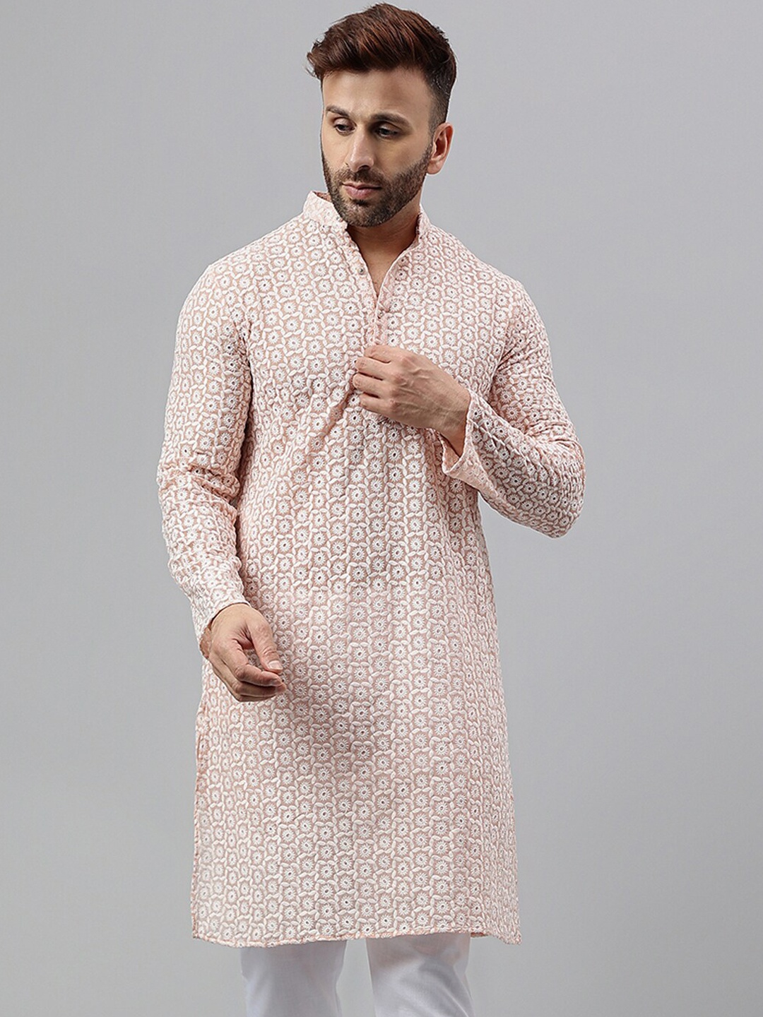 

Hangup Ethnic Motifs Embroidered Sequinned Straight Kurta, Pink