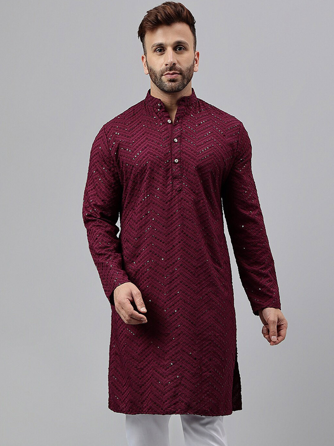 

Hangup Embroidered Sequinned Kurta, Magenta
