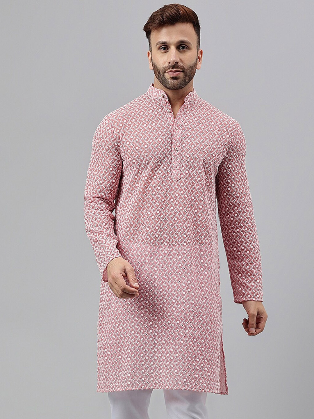 

Hangup Geometric Embroidered Thread Work Kurta, Pink