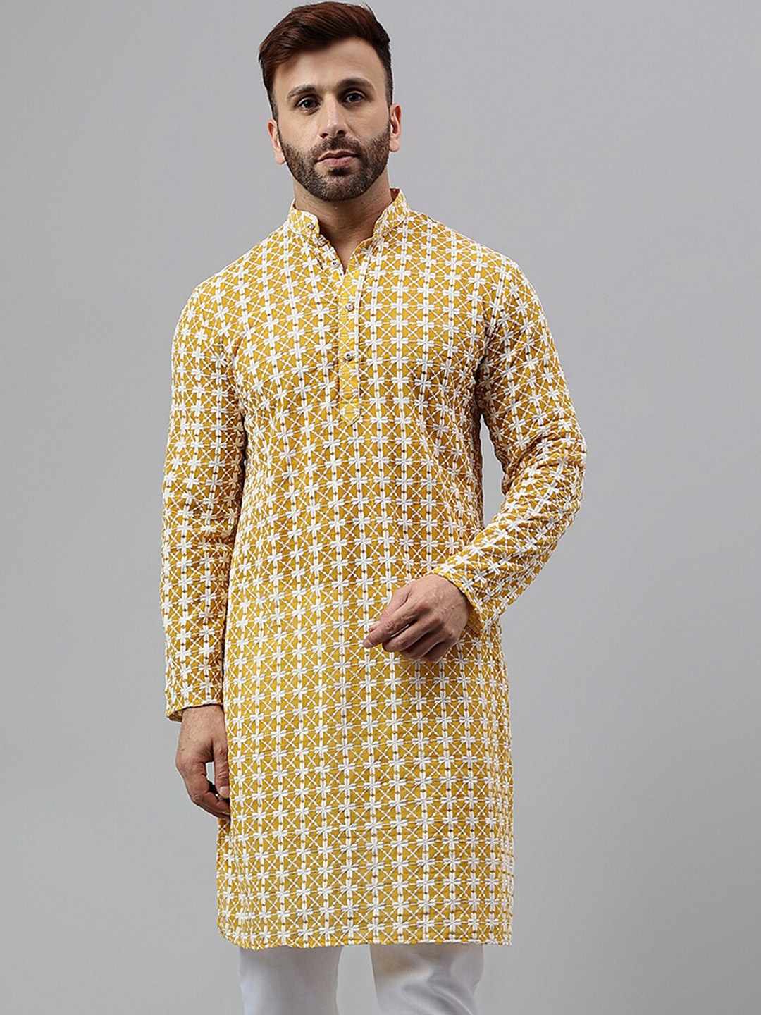 

Hangup Ethnic Motifs Embroidered Straight Kurta, Yellow