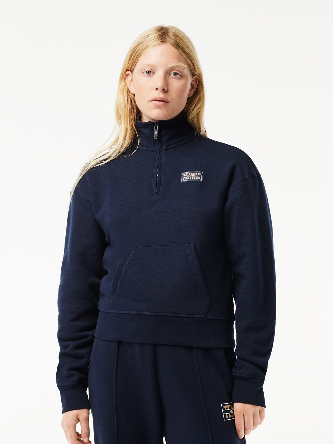 

Lacoste Mock Collar Half Zipper Pure Cotton Pullover Sweatshirt, Navy blue