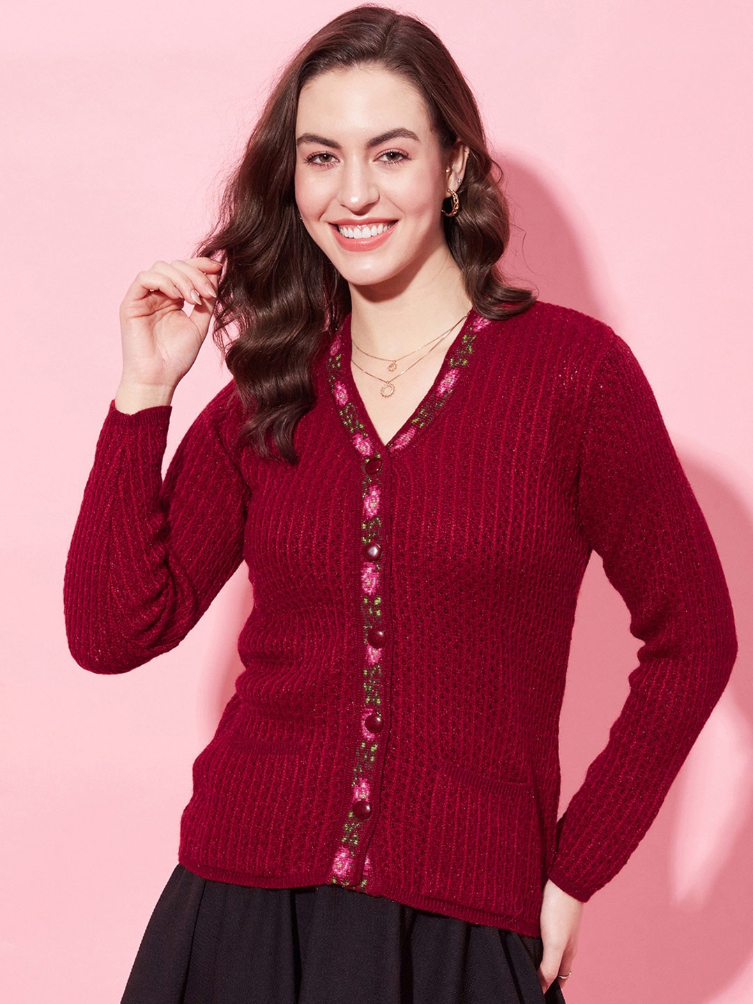 

Modeve Cable Knit Cardigan, Red