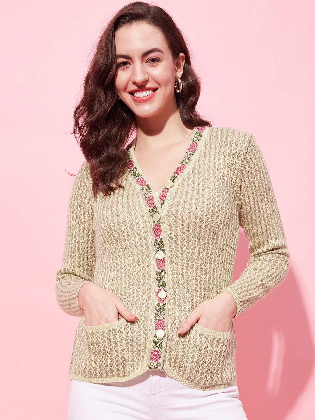 

Modeve Cable Knit Cardigan, Beige
