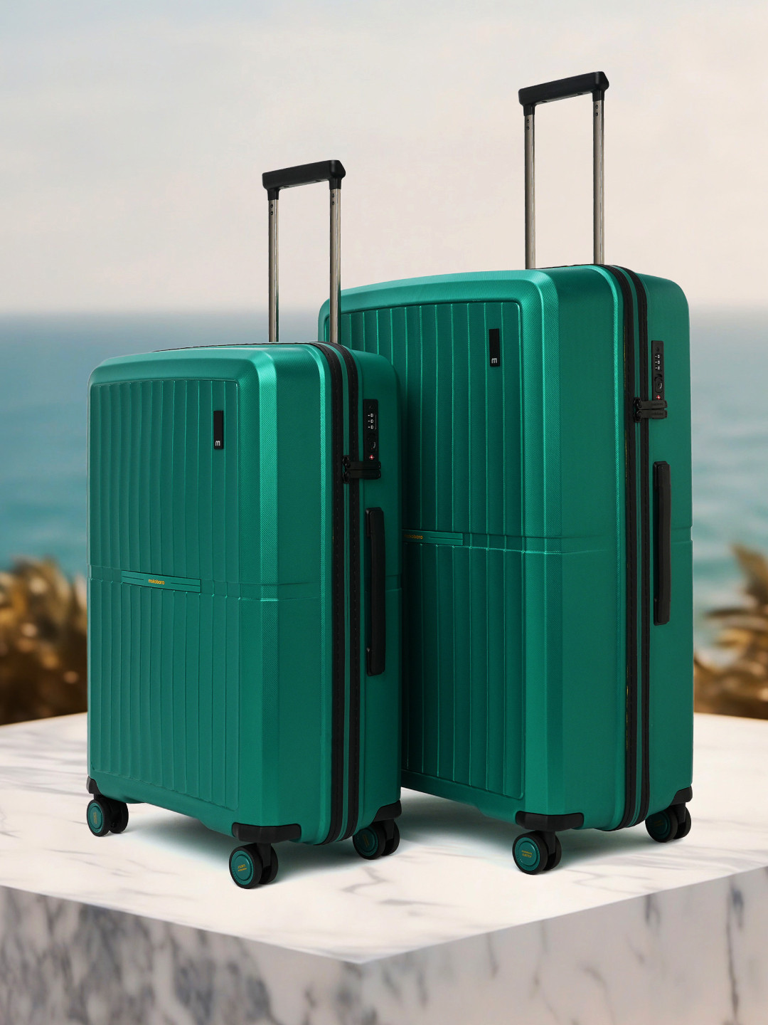 

MOKOBARA The Aviator Set of 2 Cabin & Medium Textured Hard Trolley Bag - 37 & 65 L, Green