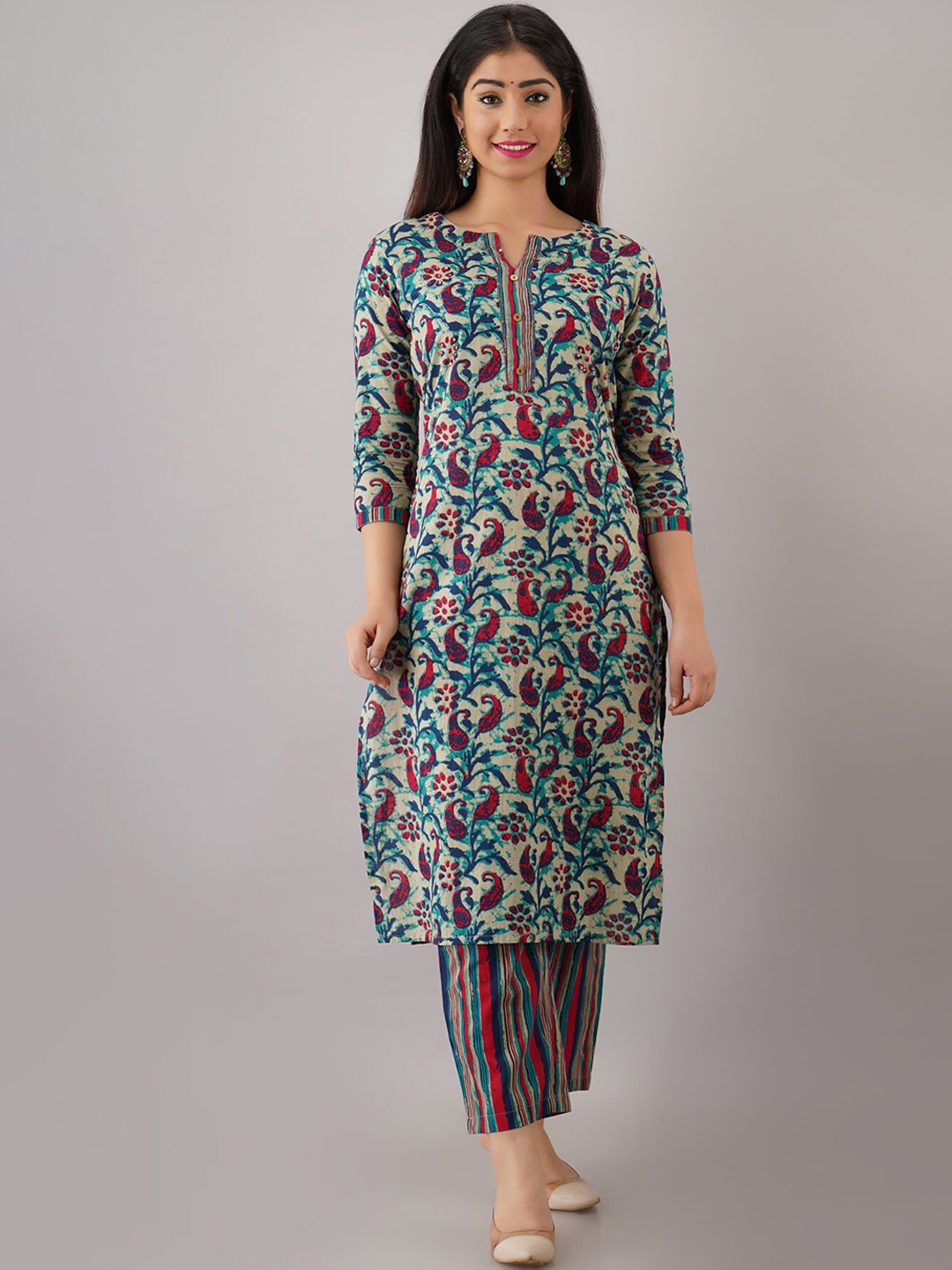 

Henal Paisley Printed Pure Cotton Kurta with Trousers, Grey