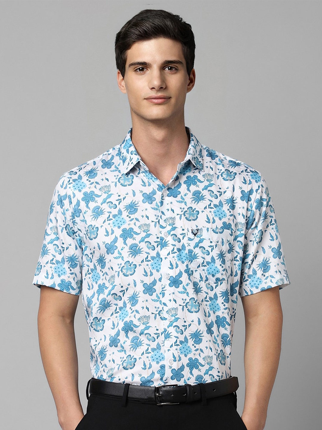 Allen Solly Slim Fit Floral Printed Spread Collar Pure Cotton Formal Shirt, White