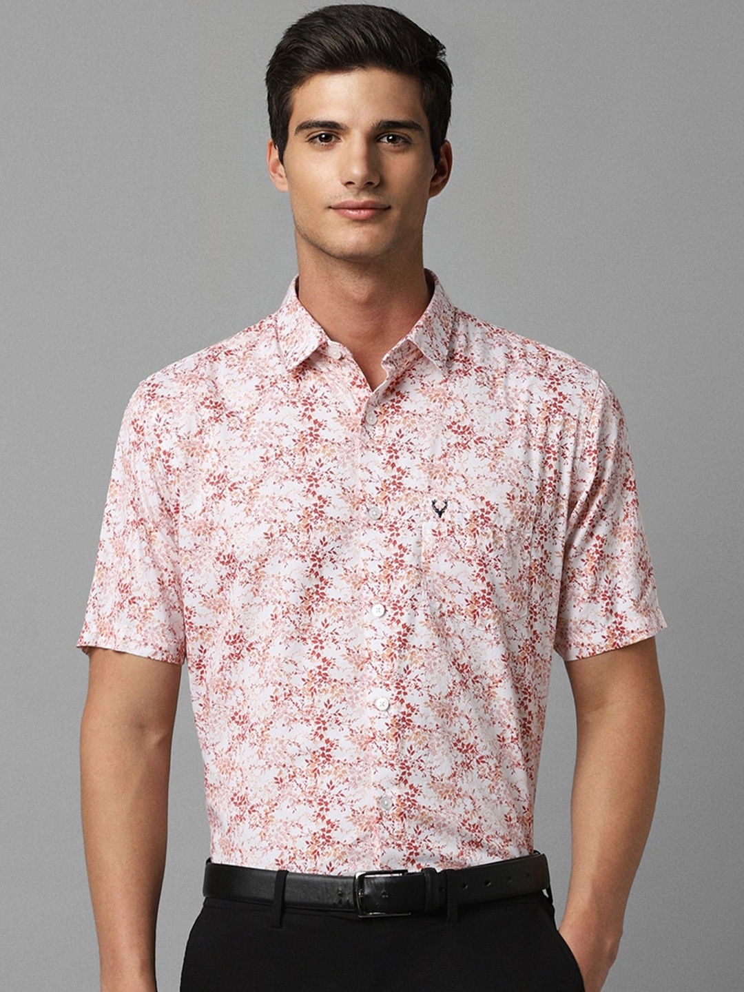 Allen Solly Slim Fit Floral Printed Spread Collar Pure Cotton Formal Shirt, White