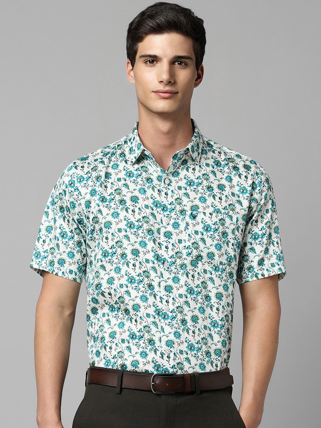 

Allen Solly Slim Fit Floral Printed Spread Collar Pure Cotton Formal Shirt, White
